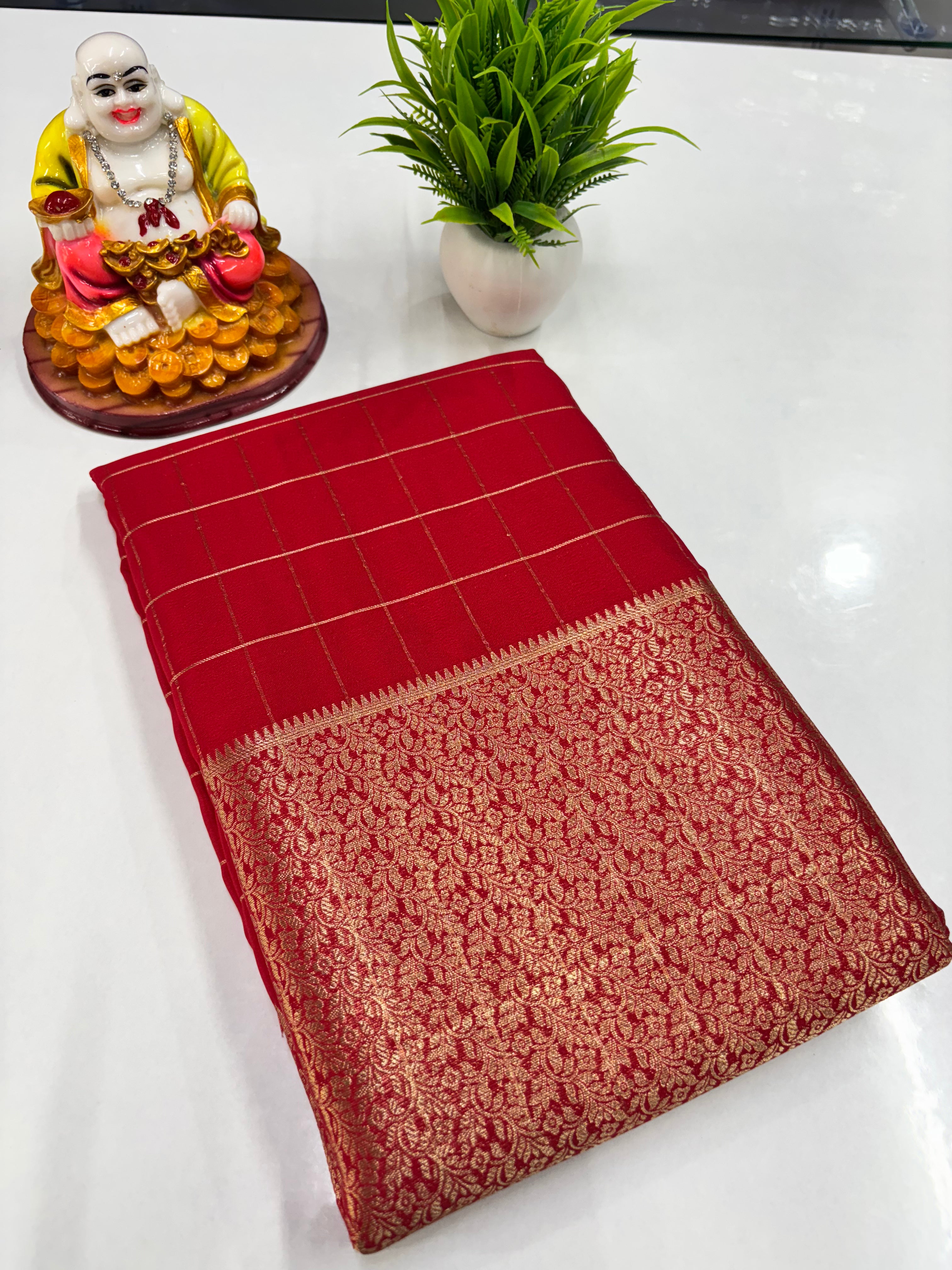 Stylish Chiffon Checks Saree