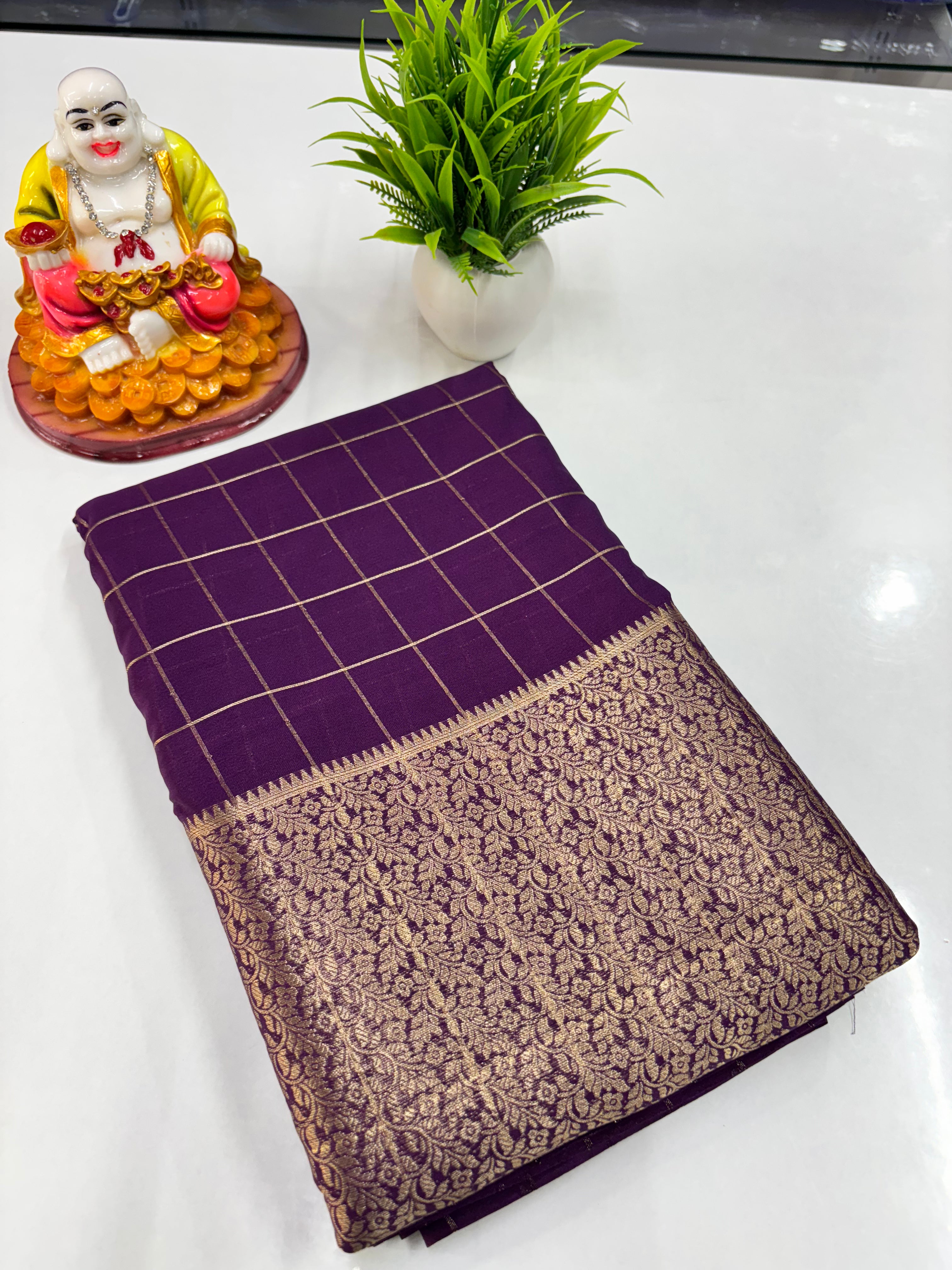 Stylish Chiffon Checks Saree