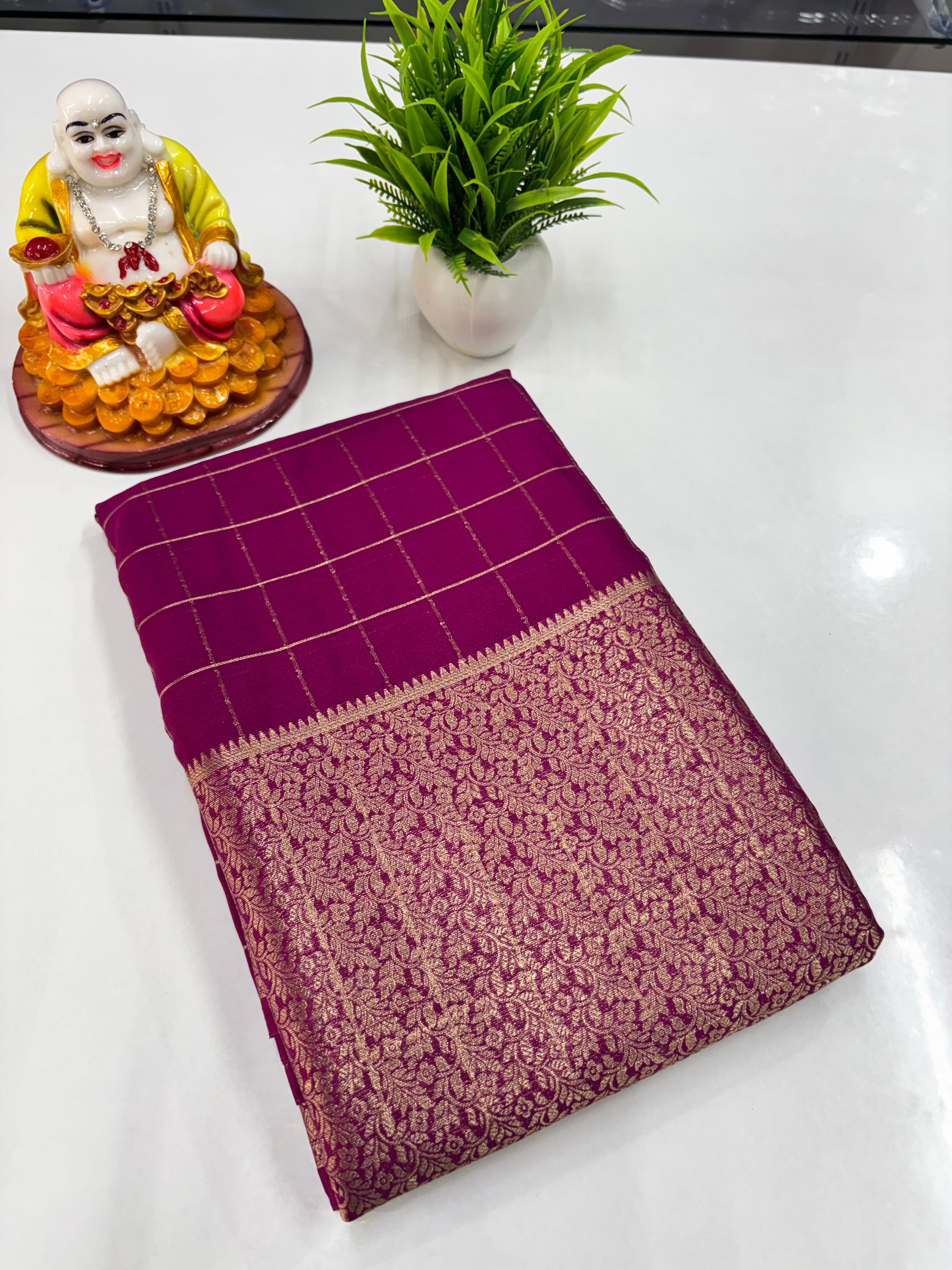 Stylish Chiffon Checks Saree