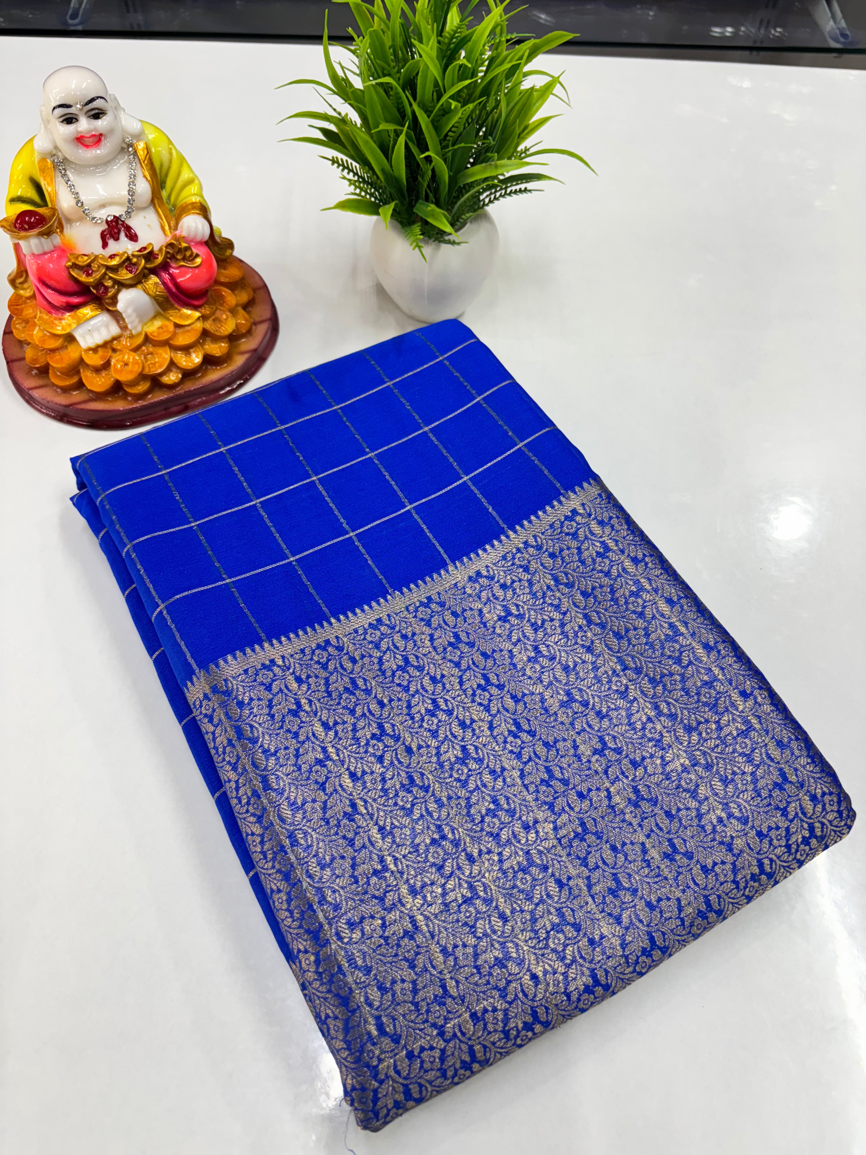 Stylish Chiffon Checks Saree