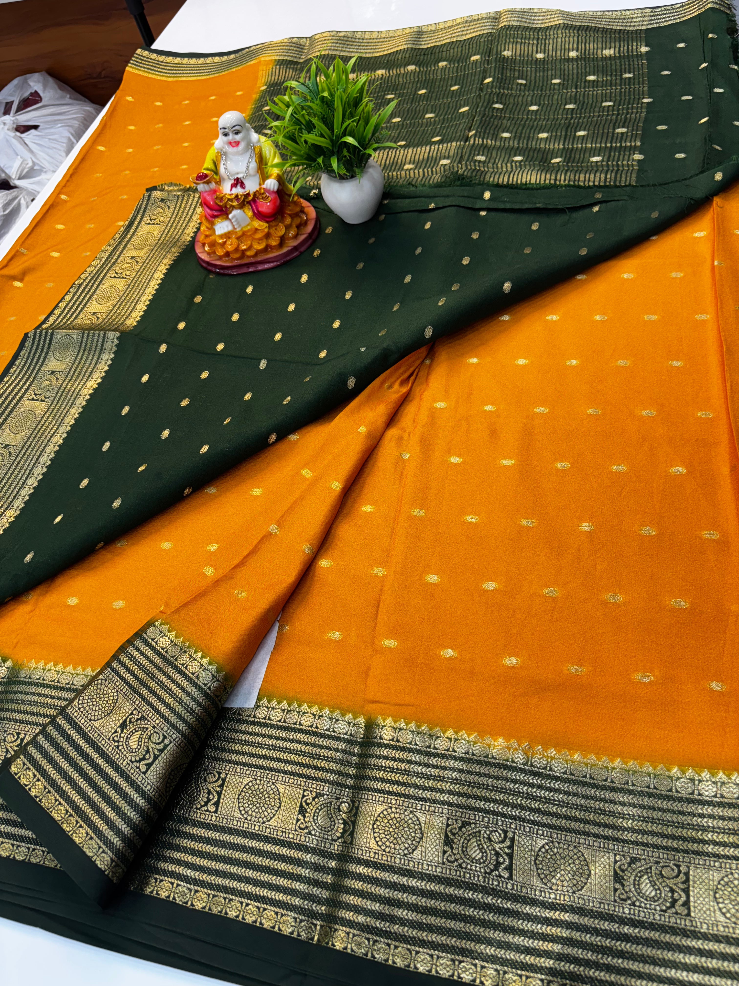 Mysore Crepe Silk Saree with Buttas & Rich Pallu