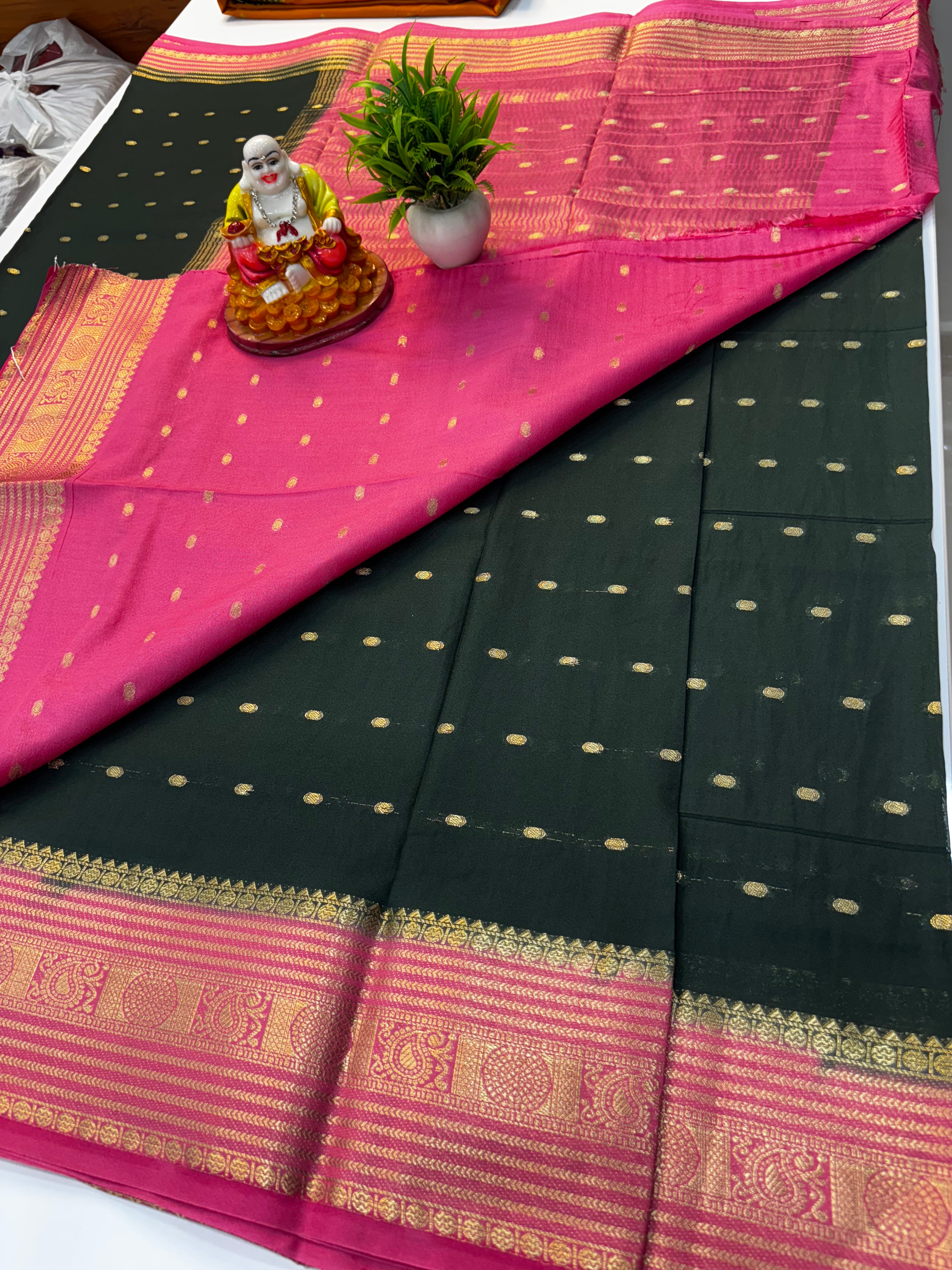 Mysore Crepe Silk Saree with Buttas & Rich Pallu