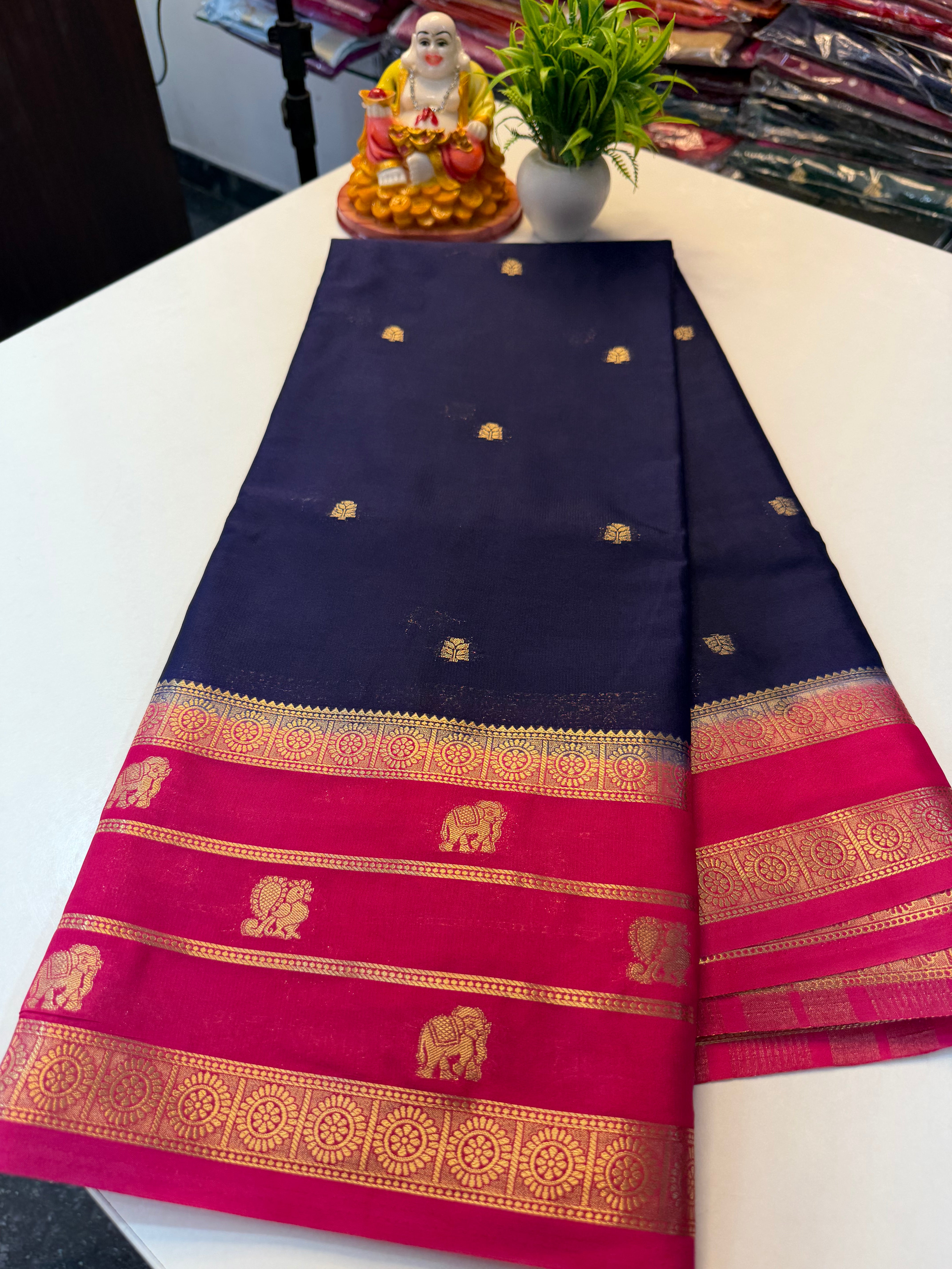 Premium Mysore Crepe Silk Saree with Elephant & Peacock Design…