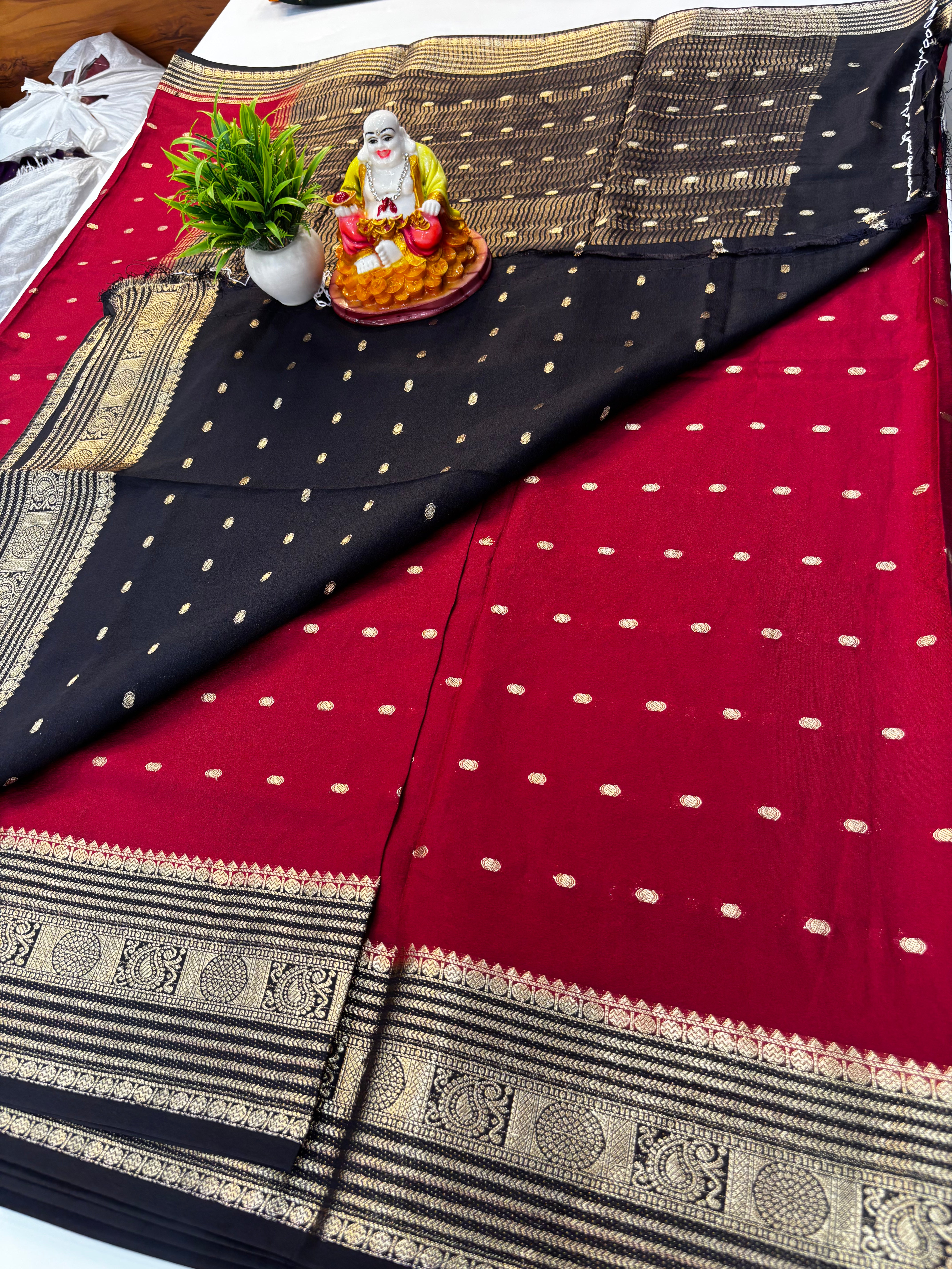 Mysore Crepe Silk Saree with Buttas & Rich Pallu