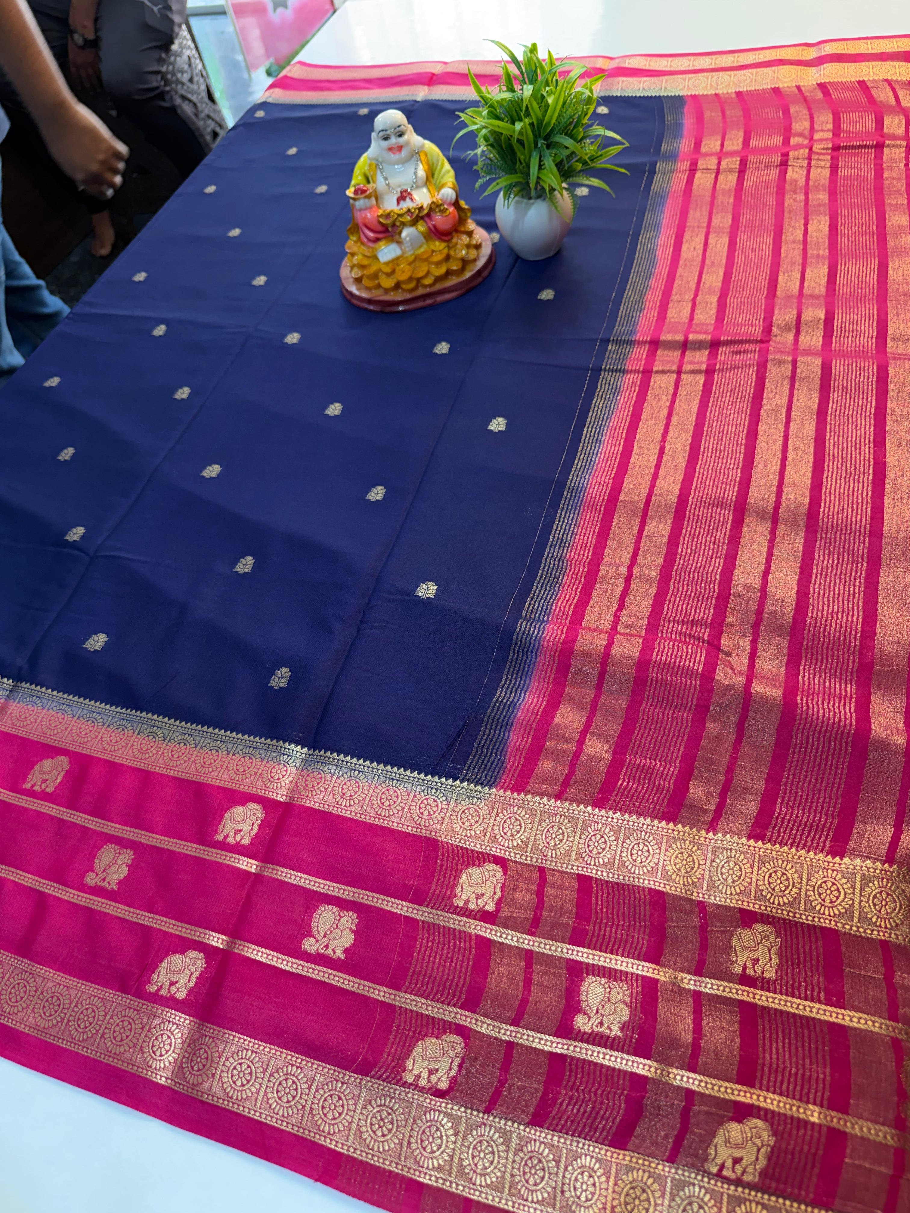 Premium Mysore Crepe Silk Saree with Elephant & Peacock Design…
