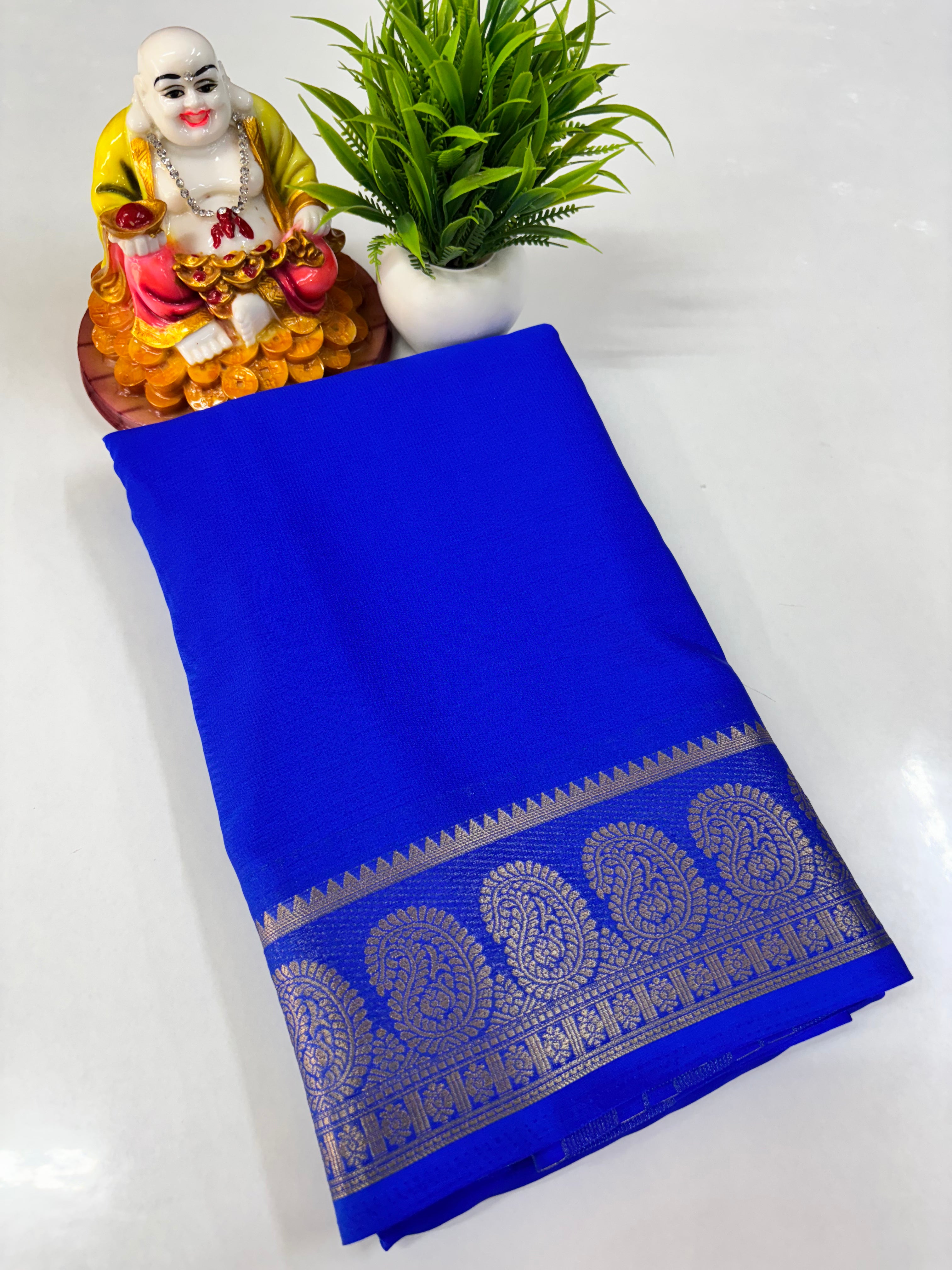 Semi Crepe Saree with Big Mango Border