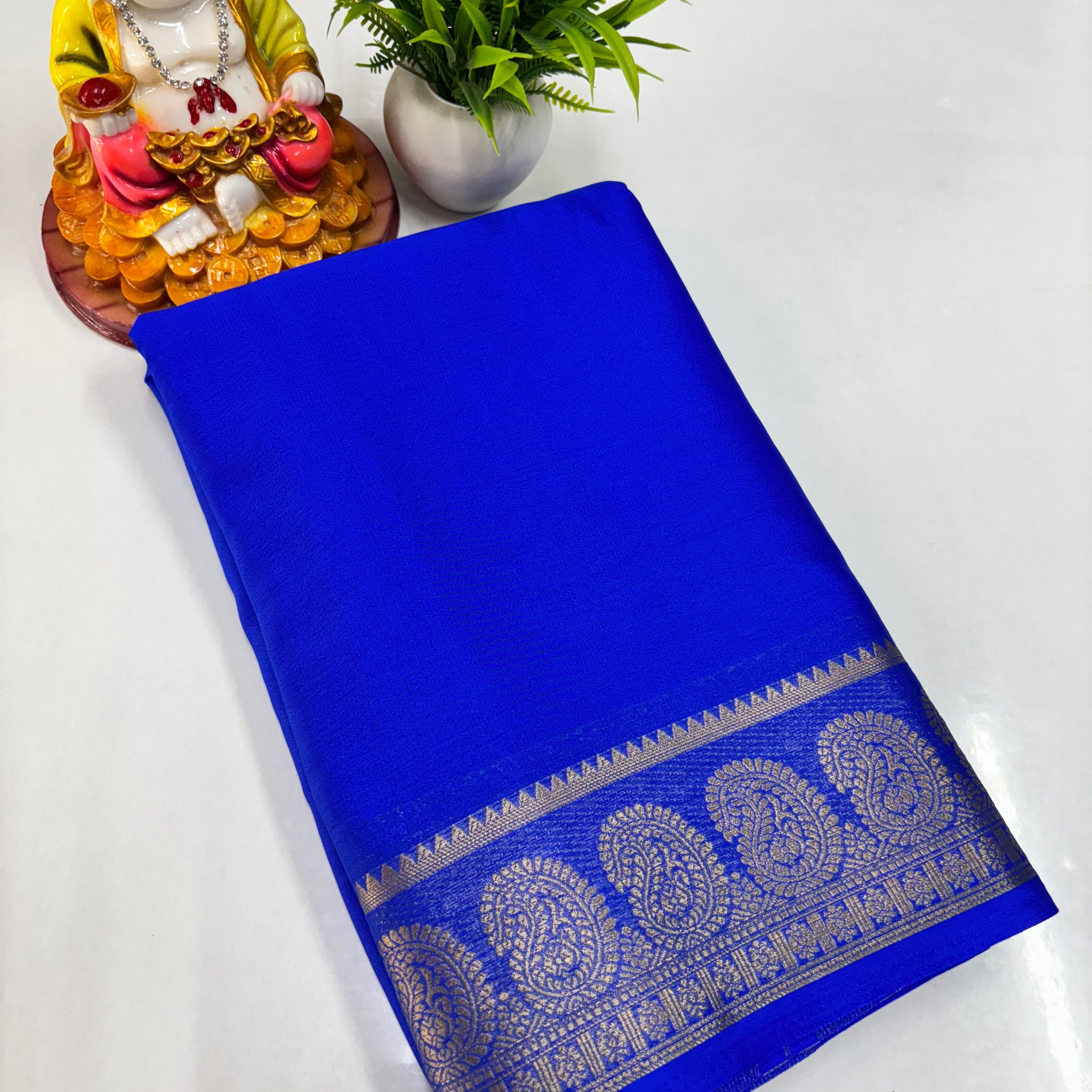 Semi Crepe Saree with Big Mango Border