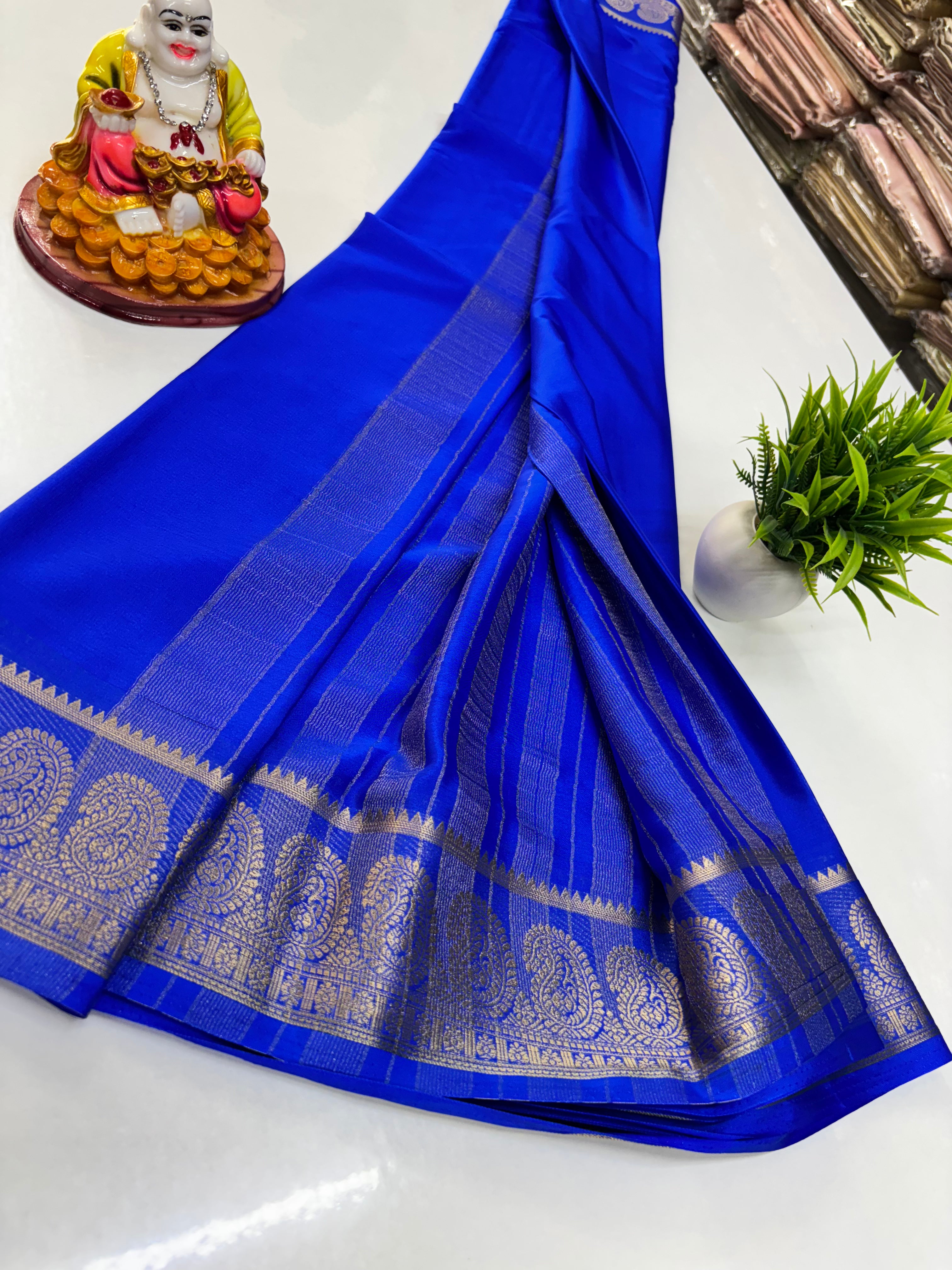 Semi Crepe Saree with Big Mango Border