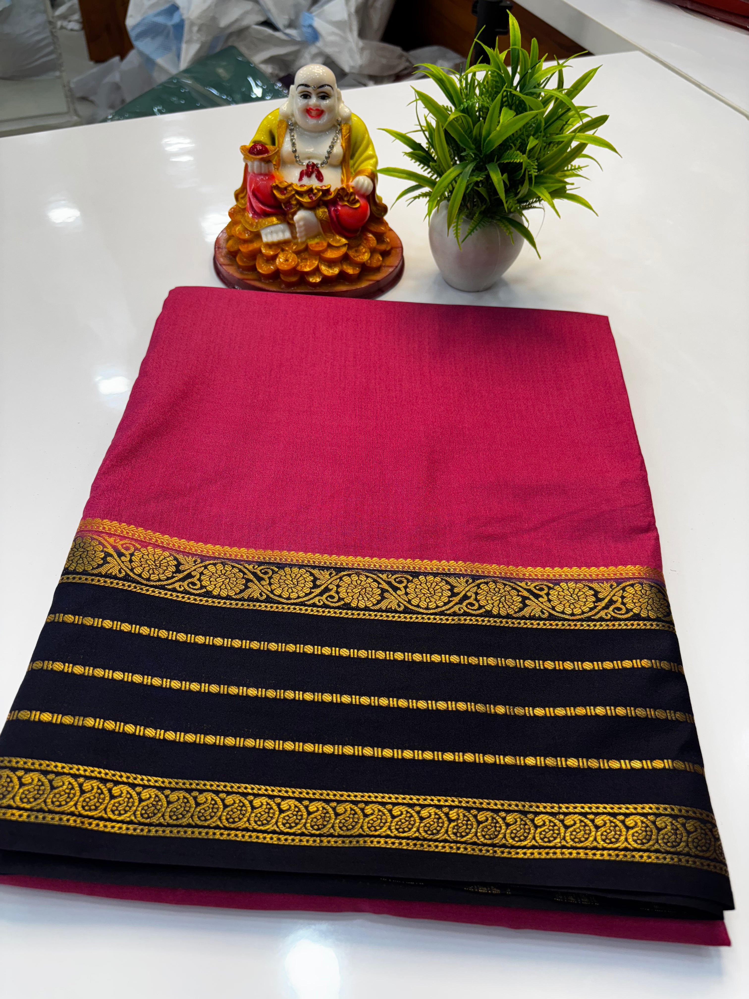 Mysore Crepe Silk Saree with Contrast Border