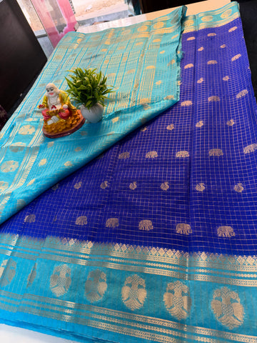 Mysore Crepe Silk Saree with Peacock Buttas & Ganda Berunda Design…