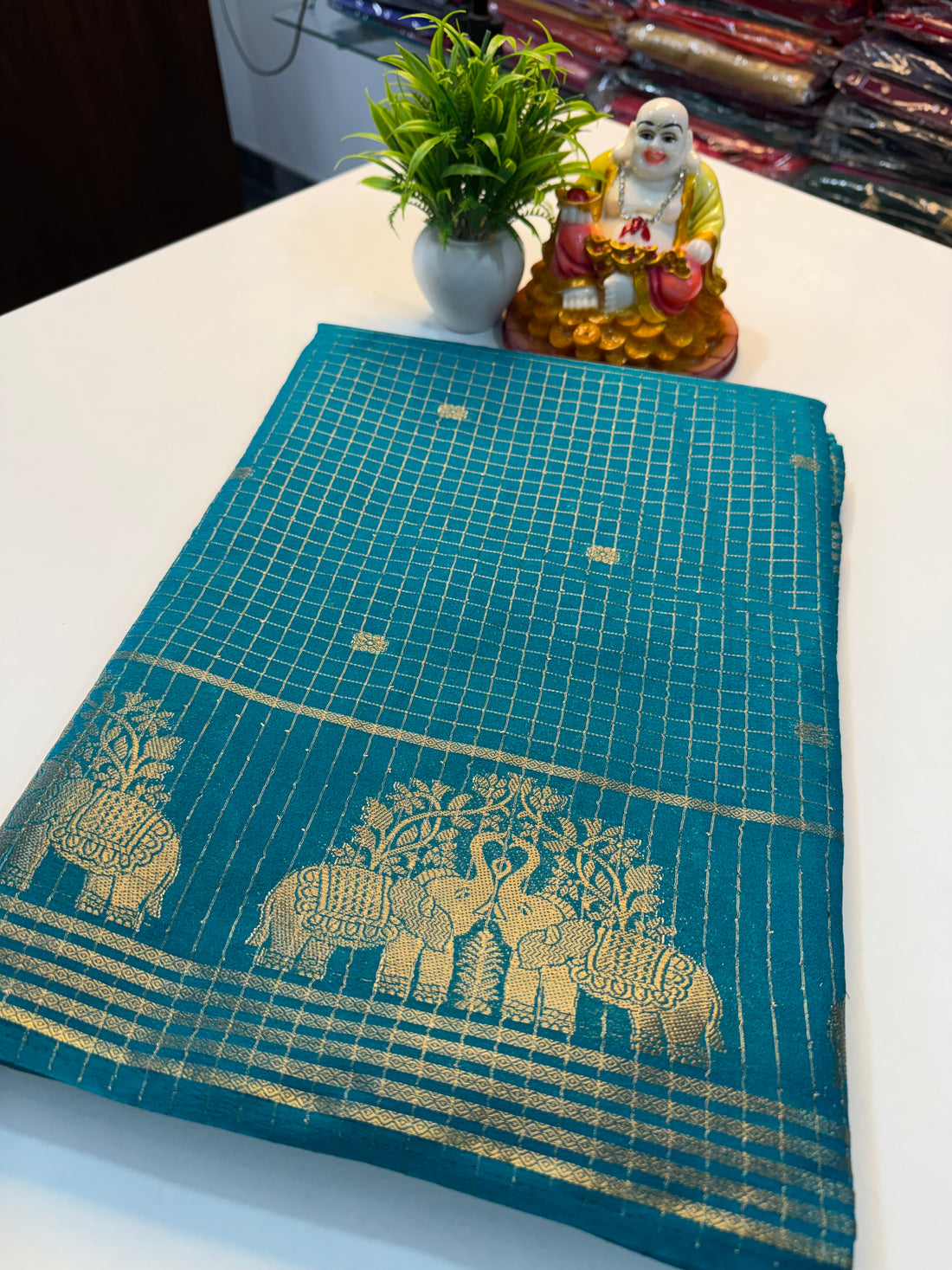 Mysore Crepe Silk Saree with Checks & Buttas | Rich Pallu