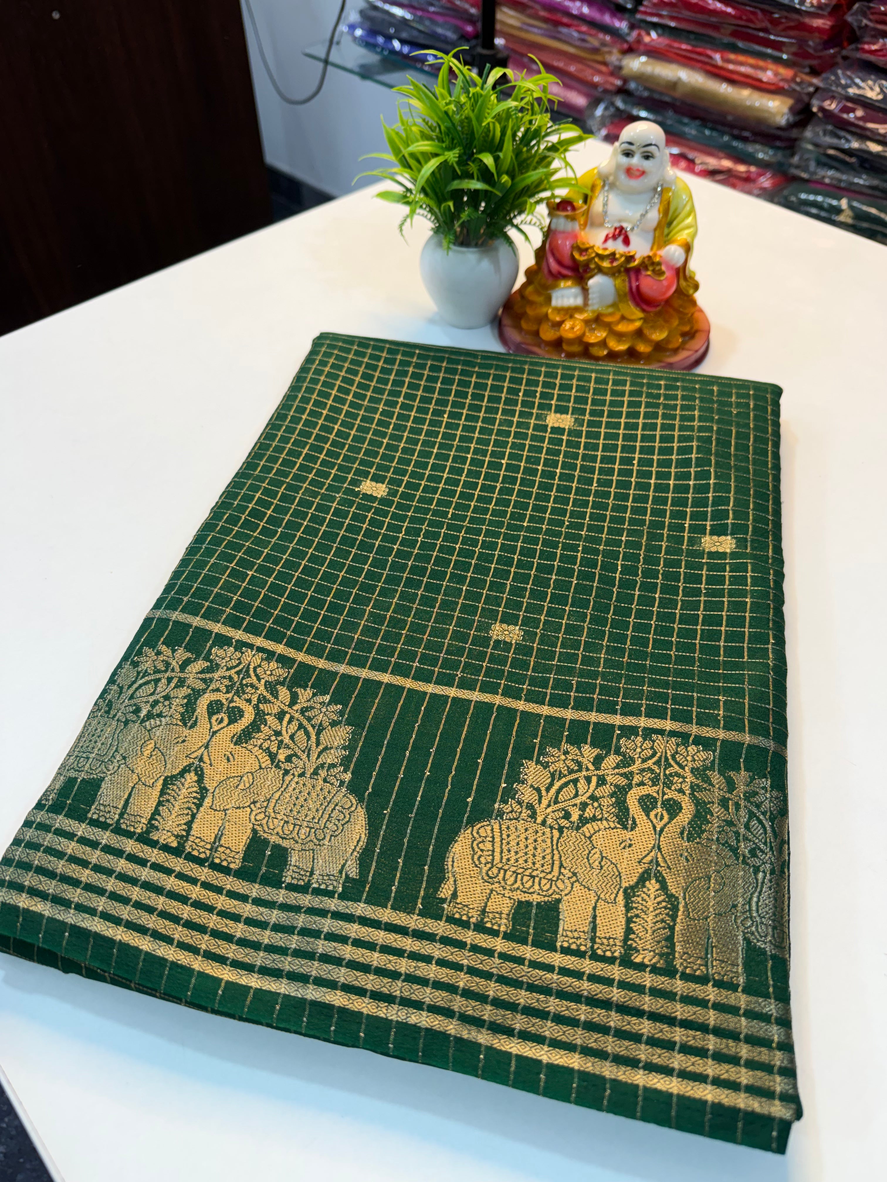 Mysore Crepe Silk Saree with Checks & Buttas | Rich Pallu