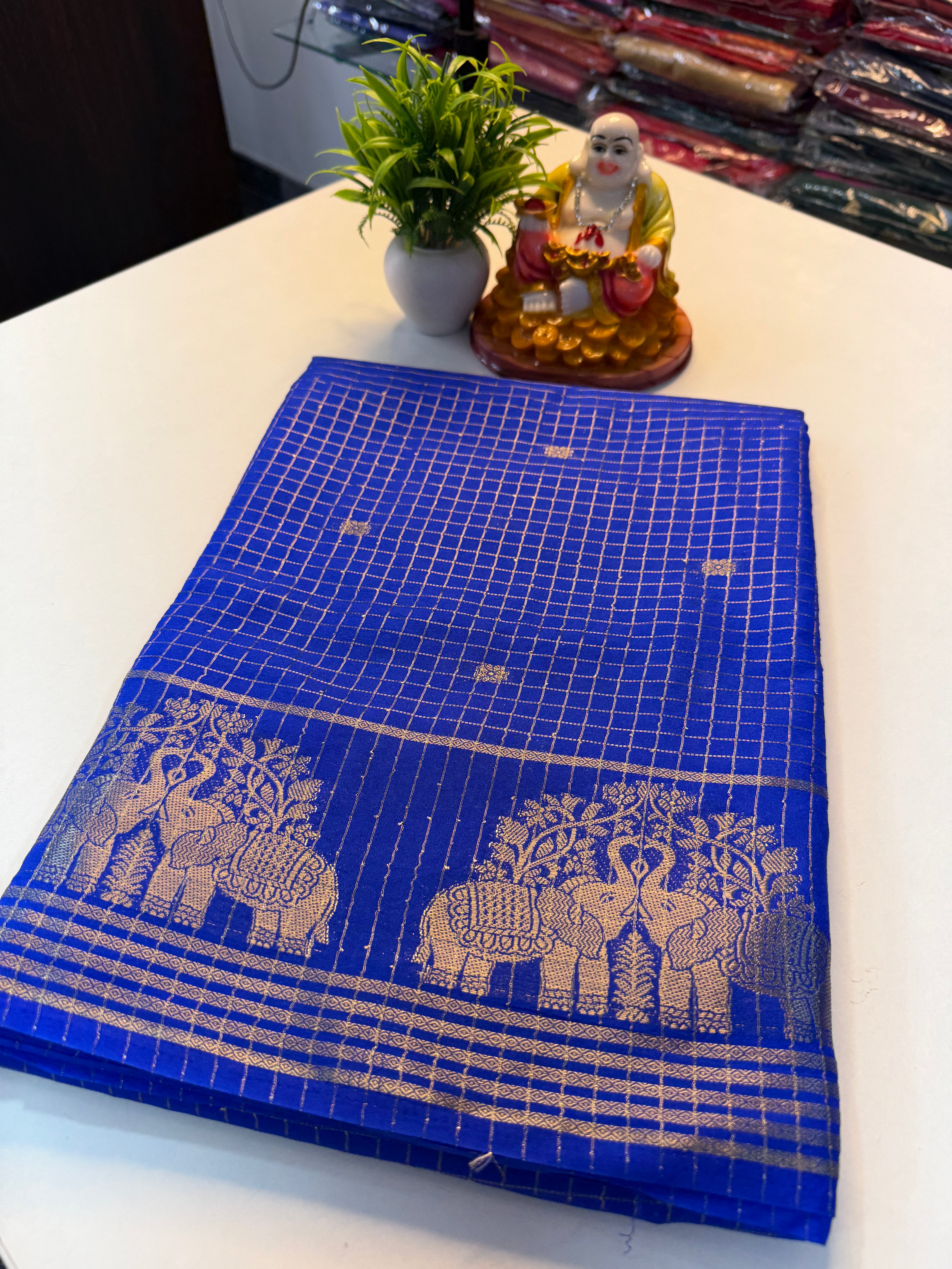 Mysore Crepe Silk Saree with Checks & Buttas | Rich Pallu