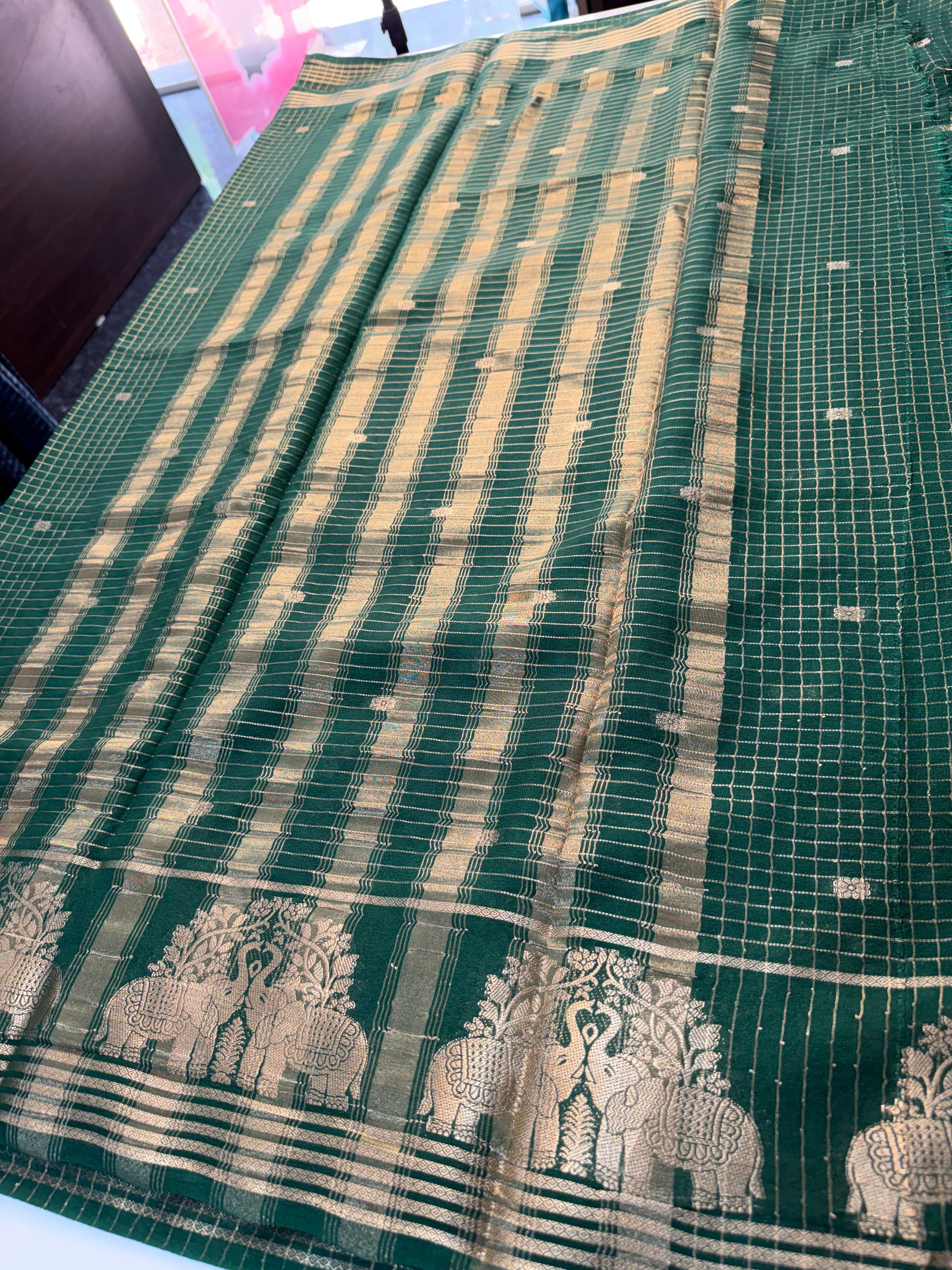 Mysore Crepe Silk Saree with Checks & Buttas | Rich Pallu