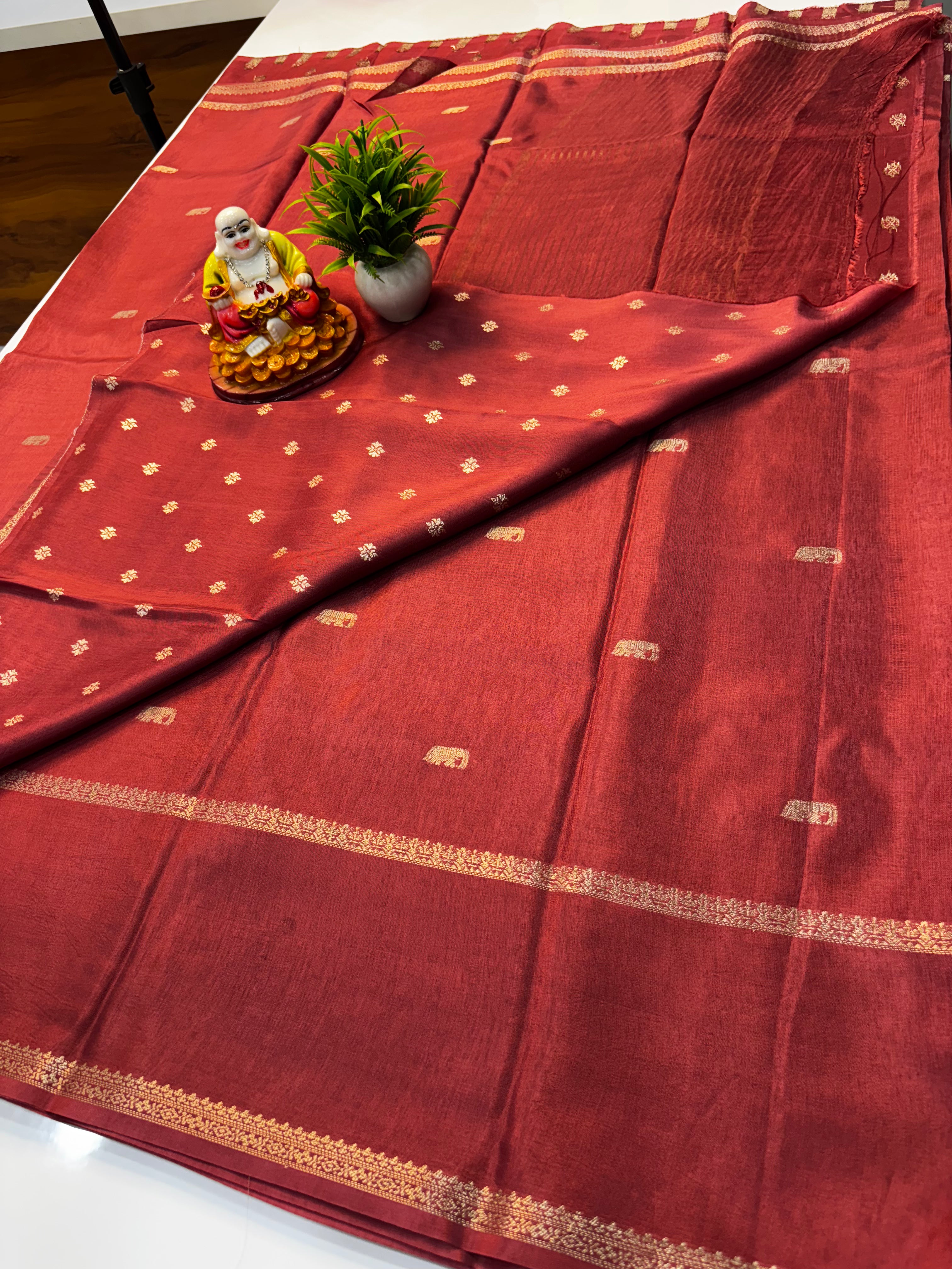 Premium Viscose Saree with Elephant Buttas & Butta Blouse | Padmavathi Silks and Sarees
