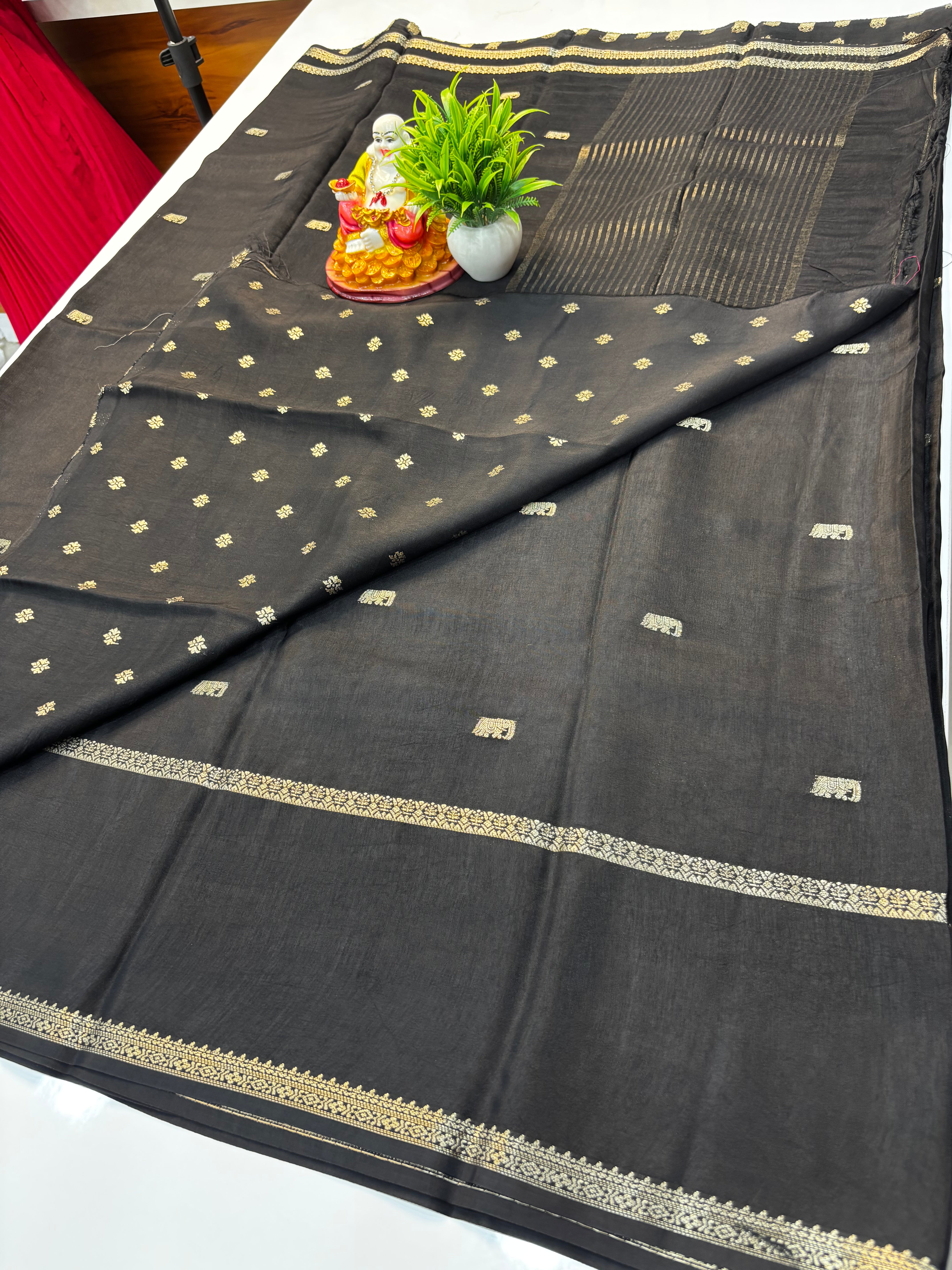 Premium Viscose Saree with Elephant Buttas & Butta Blouse | Padmavathi Silks and Sarees