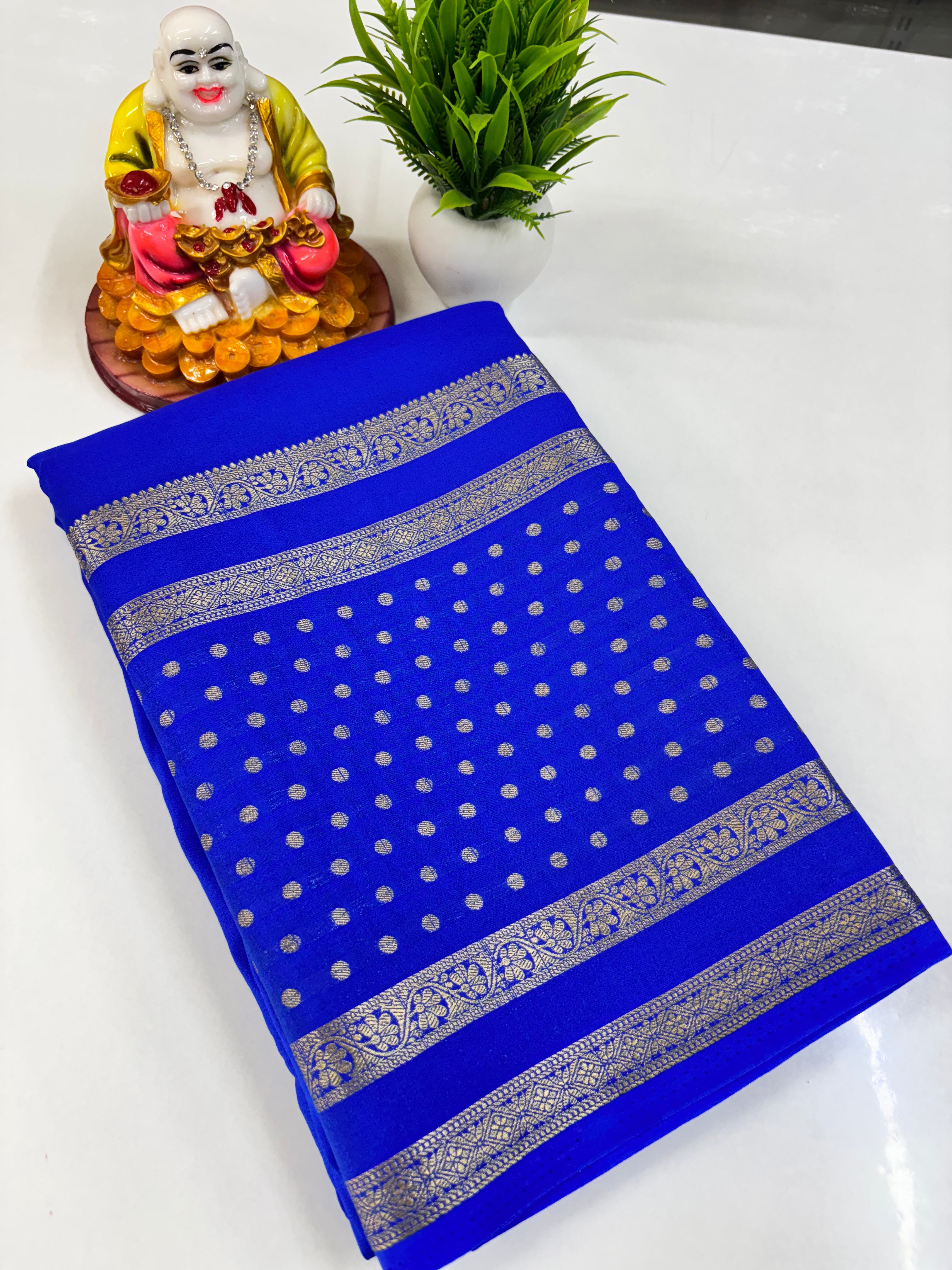 Semi Crepe Saree with Bindi Border and Self Colors
