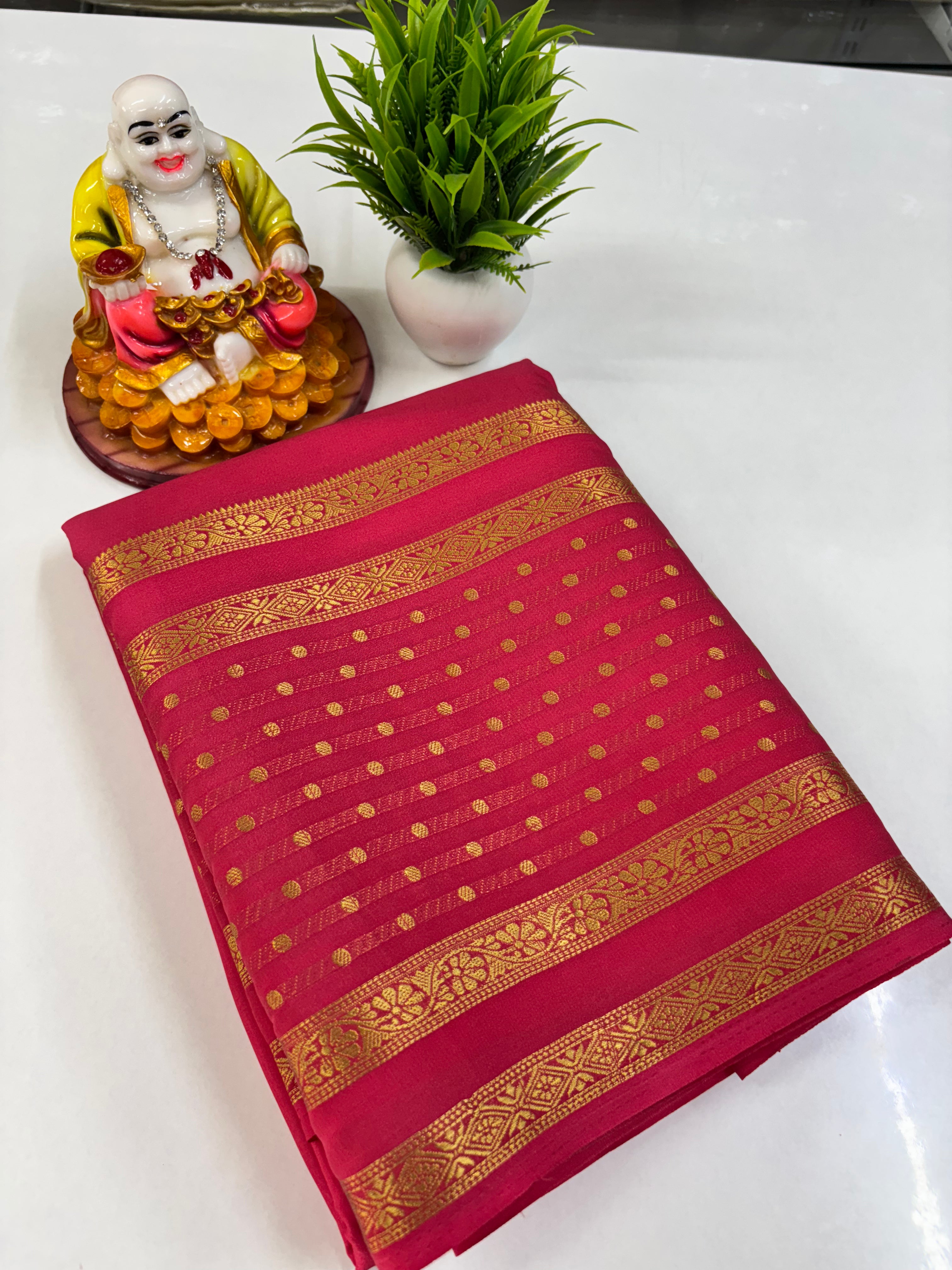 Semi Crepe Saree with Bindi Border and Self Colors