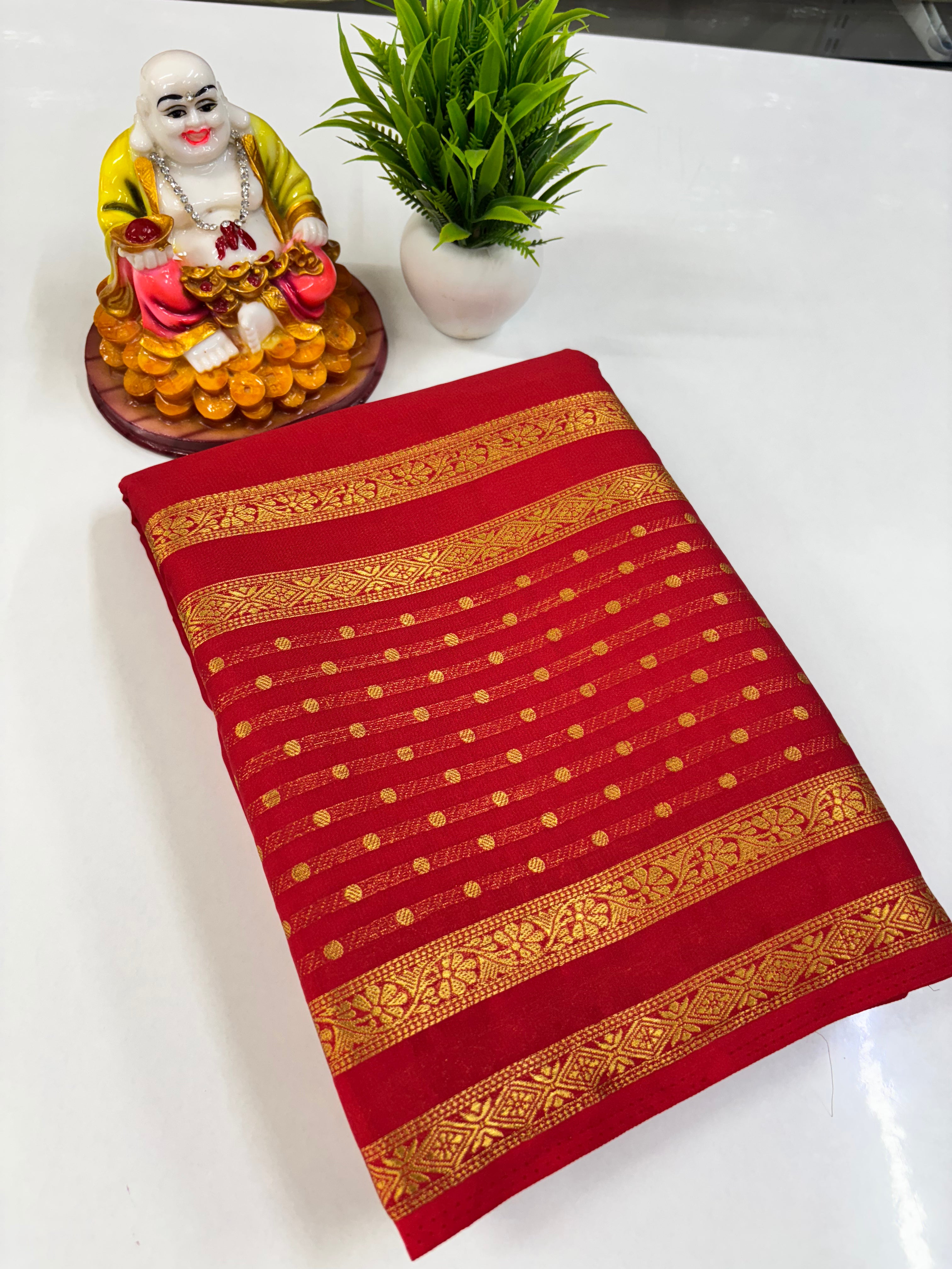 Semi Crepe Saree with Bindi Border and Self Colors