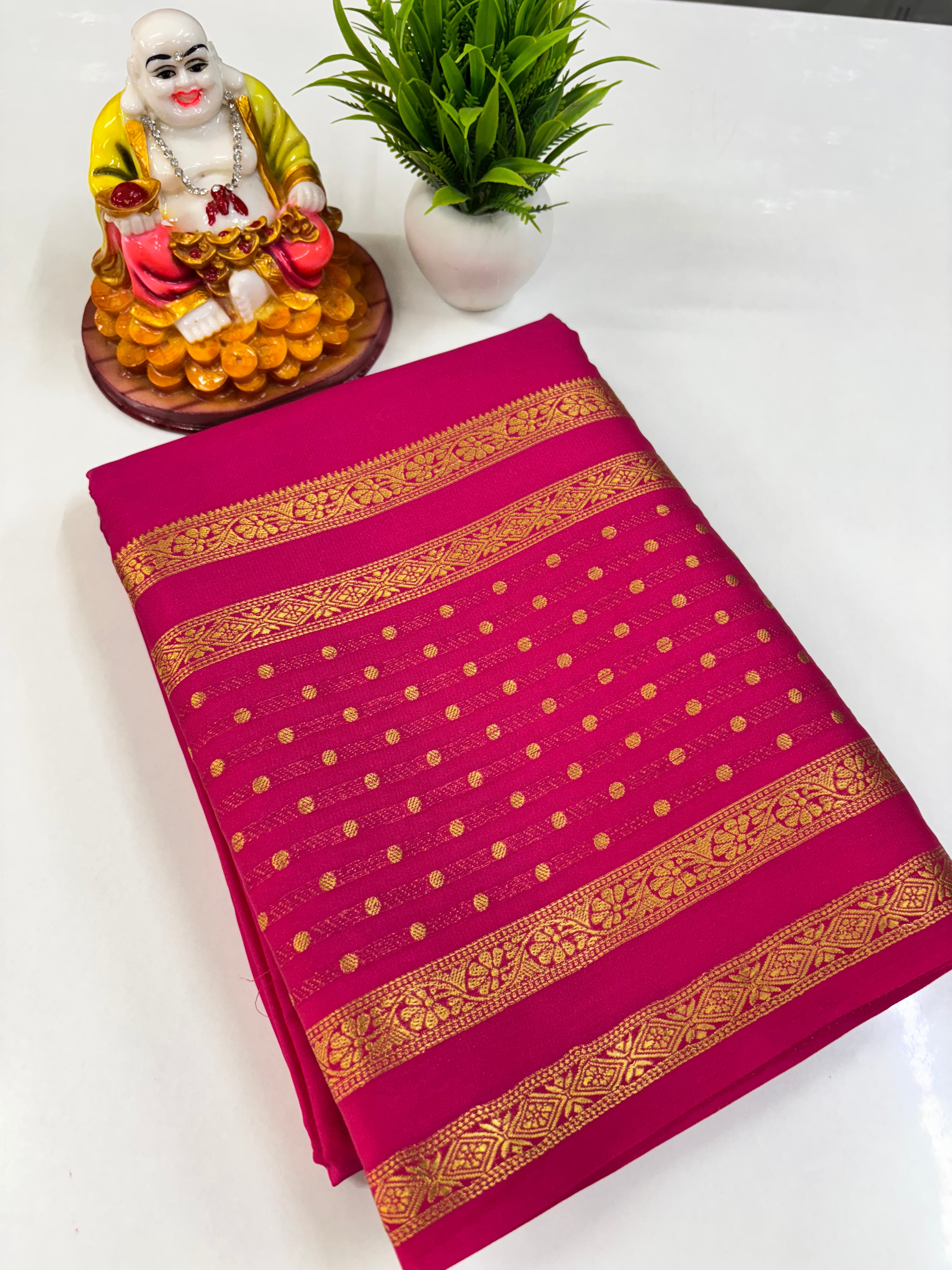 Semi Crepe Saree with Bindi Border and Self Colors