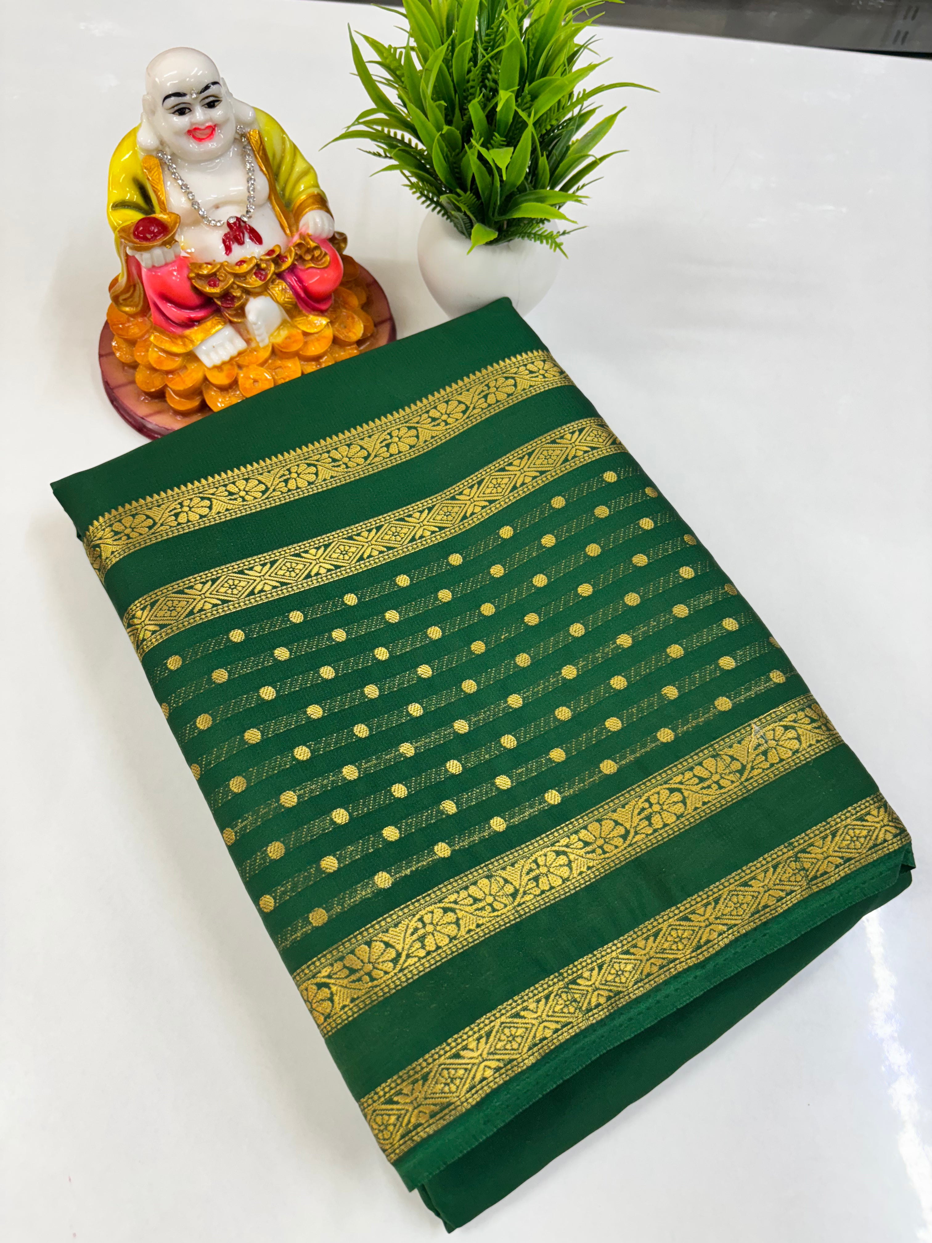 Semi Crepe Saree with Bindi Border and Self Colors