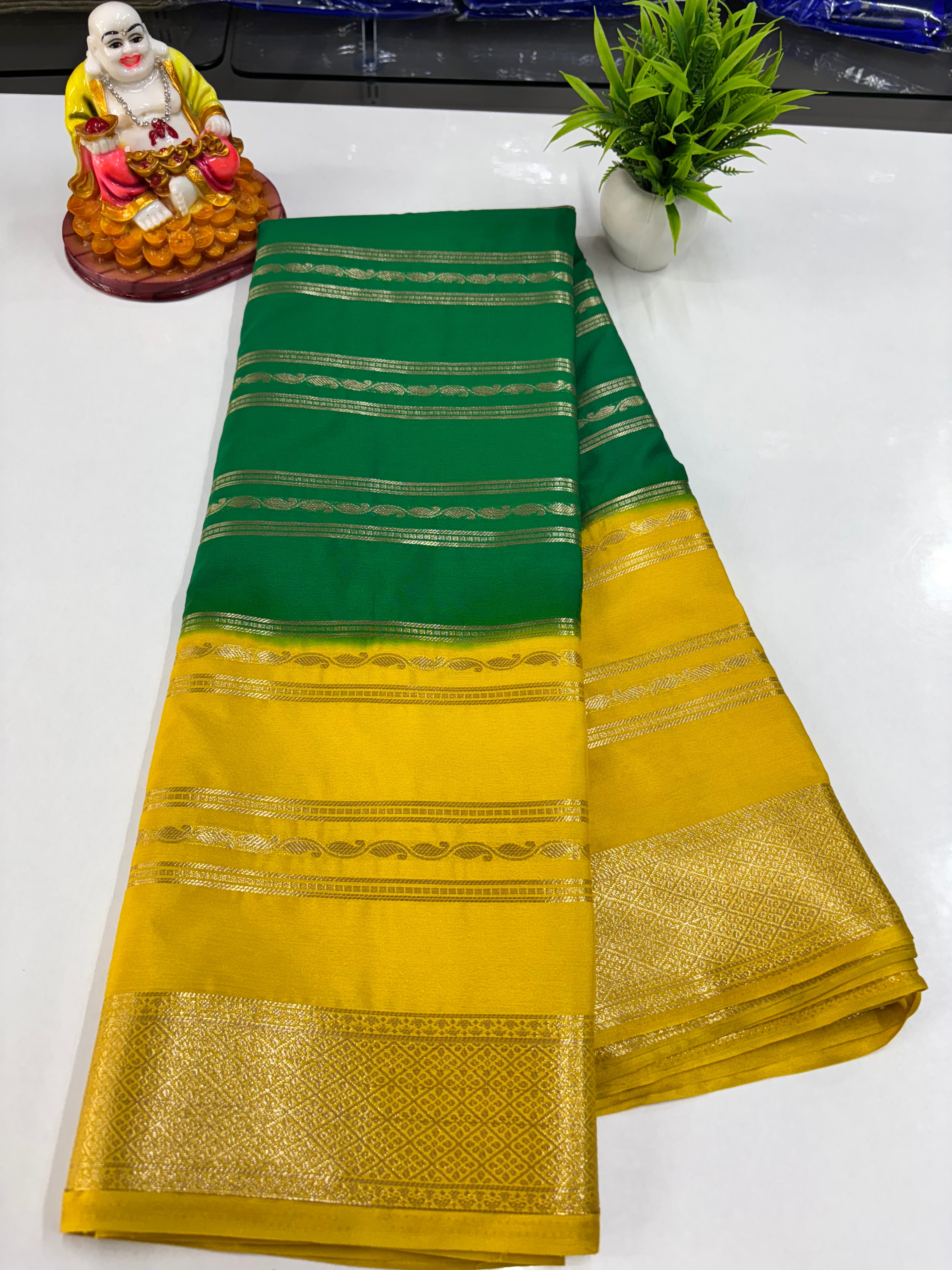 Elegant 2D Semi Crepe Saree with Small Mango Stripes – Padmavathi Silks and Sarees
