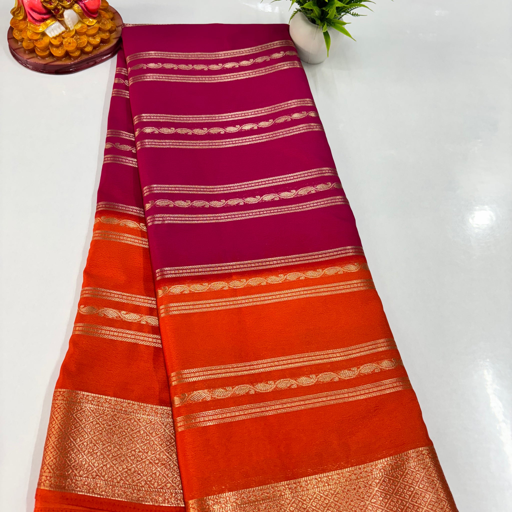 Elegant 2D Semi Crepe Saree with Small Mango Stripes – Padmavathi Silks and Sarees