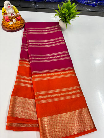 Elegant 2D Semi Crepe Saree with Small Mango Stripes – Padmavathi Silks and Sarees