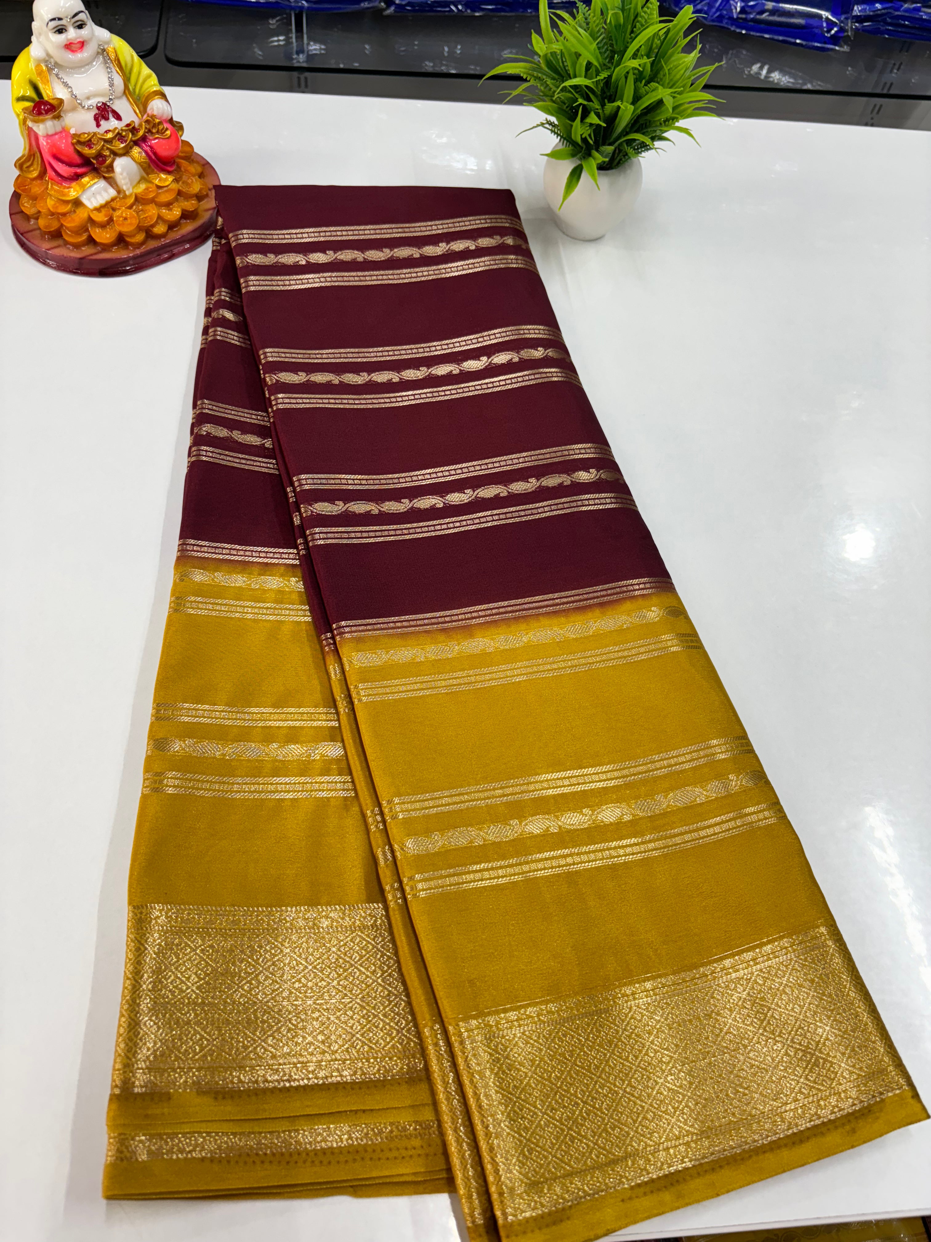 Elegant 2D Semi Crepe Saree with Small Mango Stripes – Padmavathi Silks and Sarees