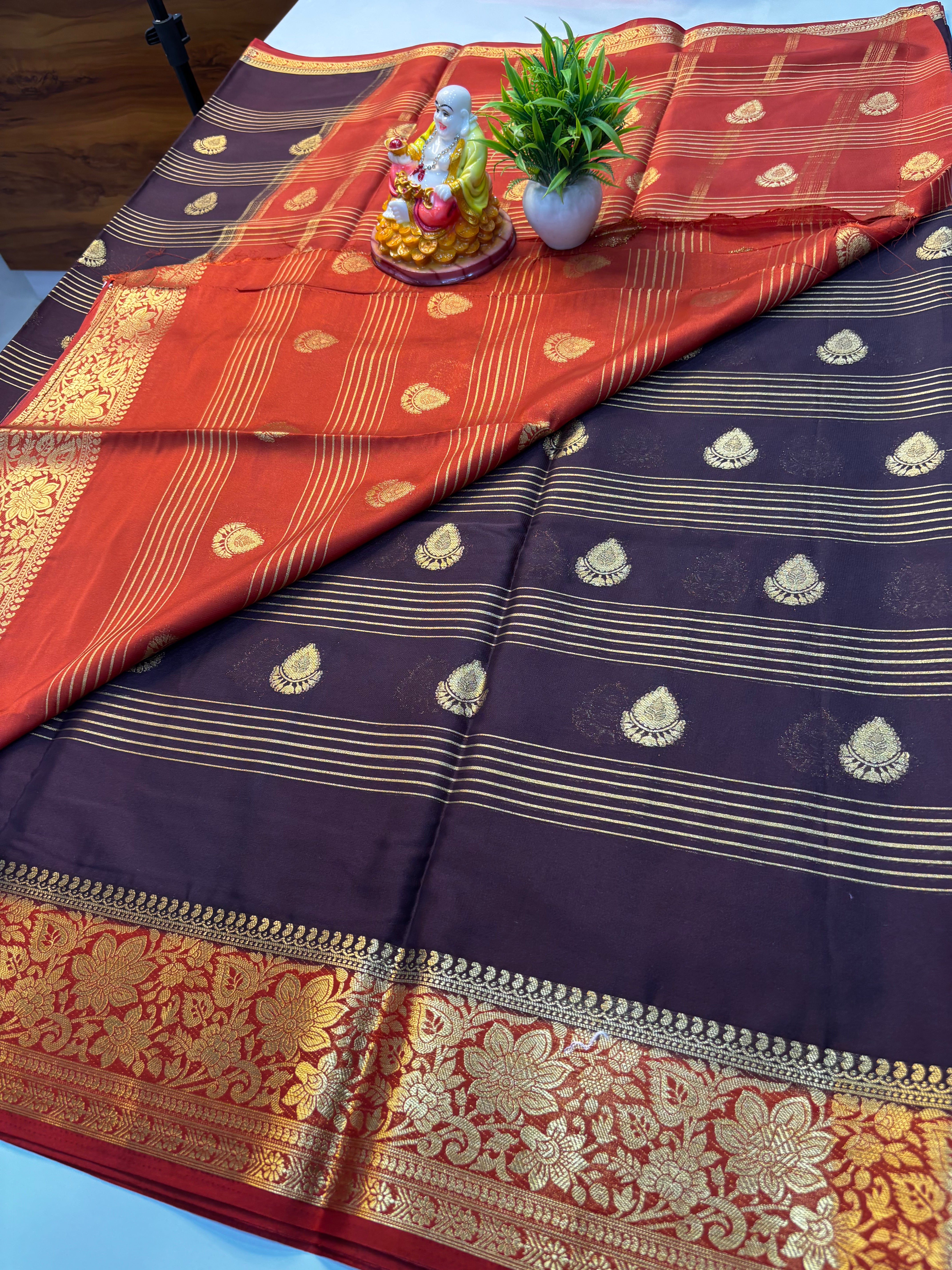 Mysore Crepe Silk Saree with Elegant Stripes