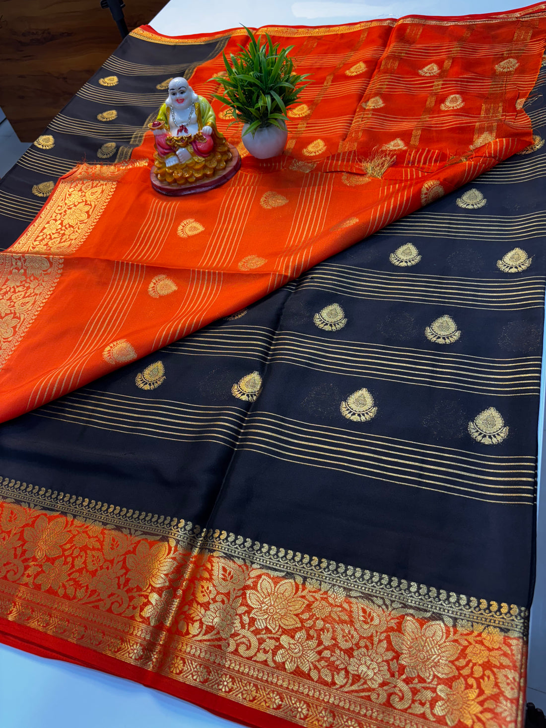 Mysore Crepe Silk Saree with Elegant Stripes