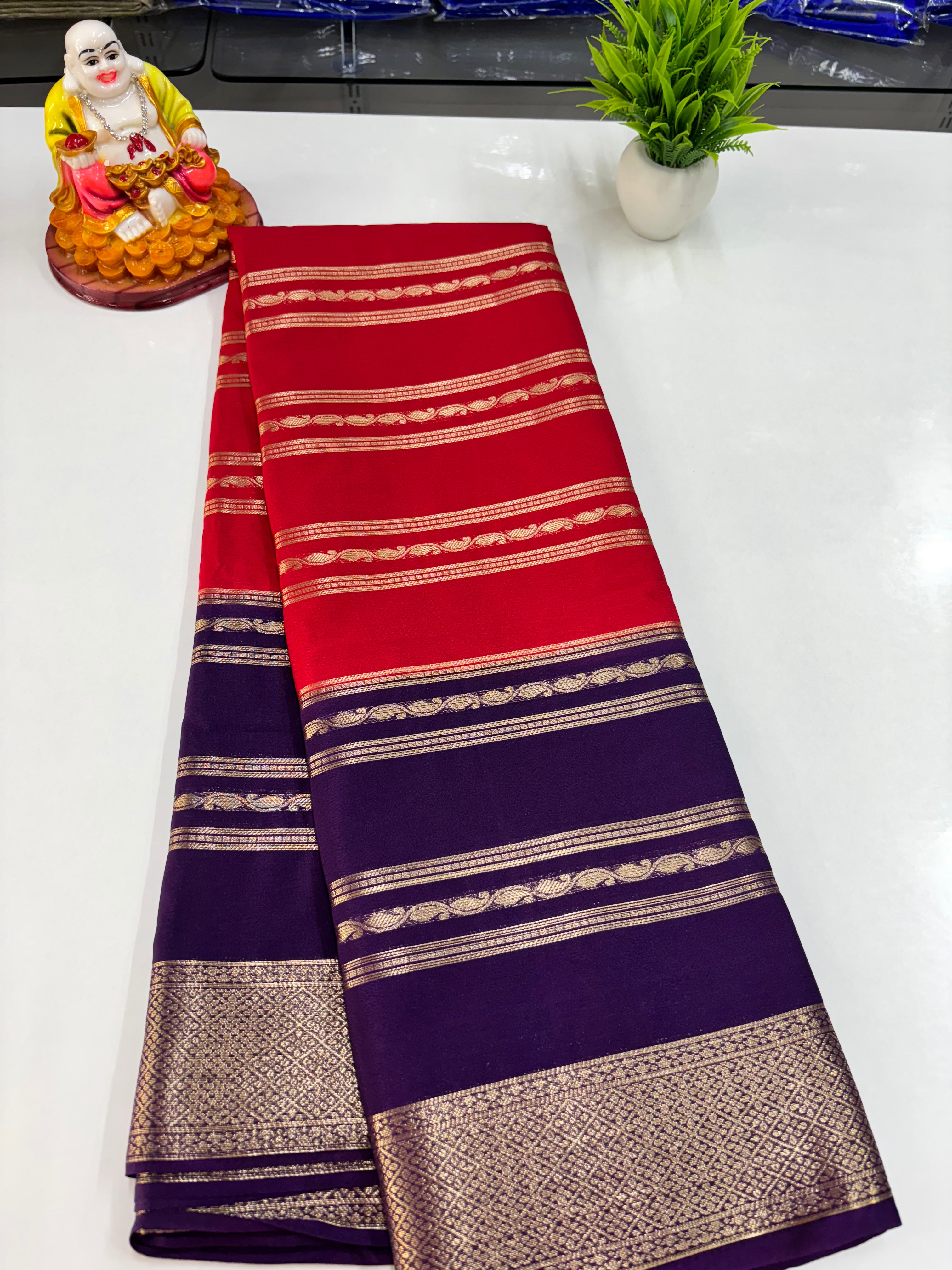 Elegant 2D Semi Crepe Saree with Small Mango Stripes – Padmavathi Silks and Sarees