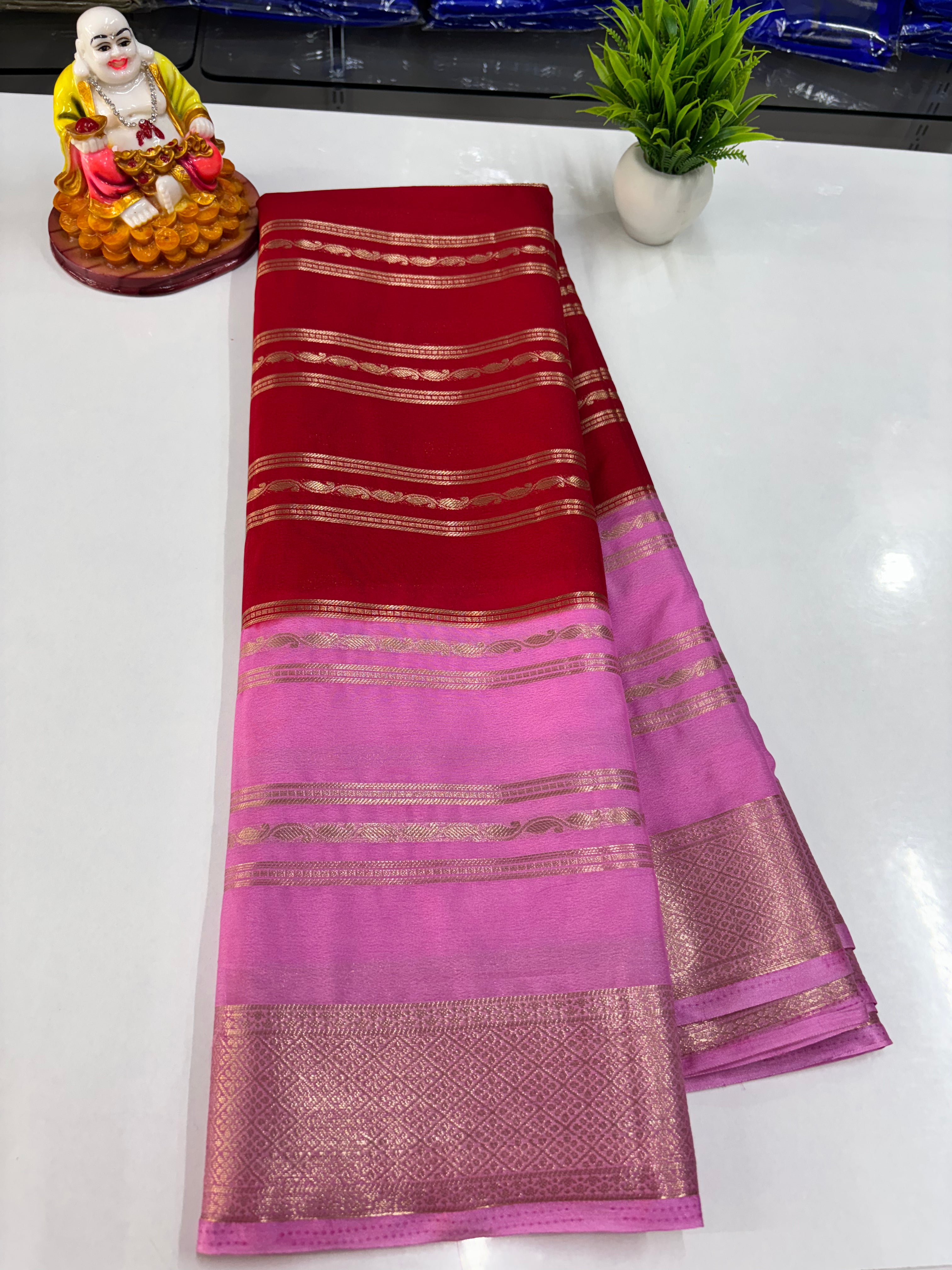 Elegant 2D Semi Crepe Saree with Small Mango Stripes – Padmavathi Silks and Sarees