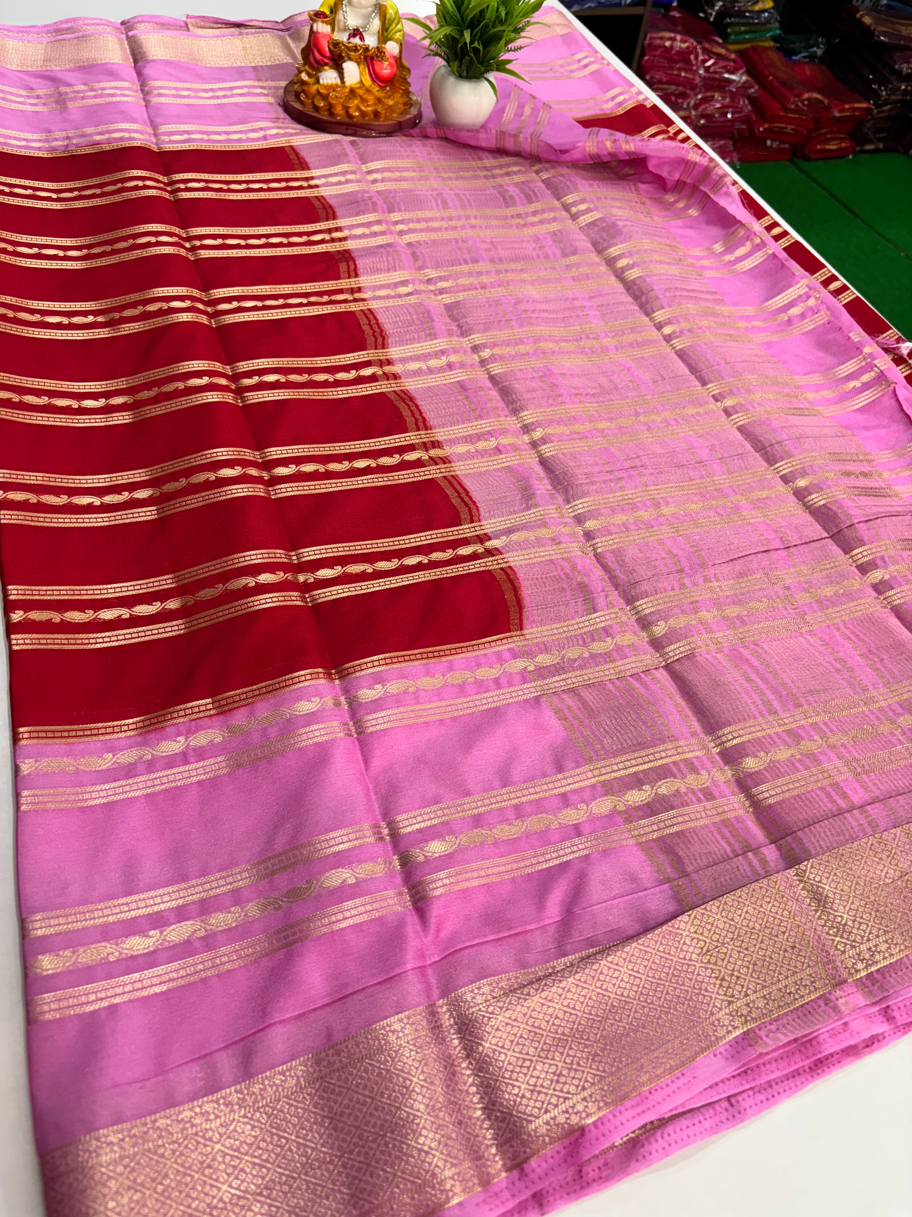 Elegant 2D Semi Crepe Saree with Small Mango Stripes – Padmavathi Silks and Sarees