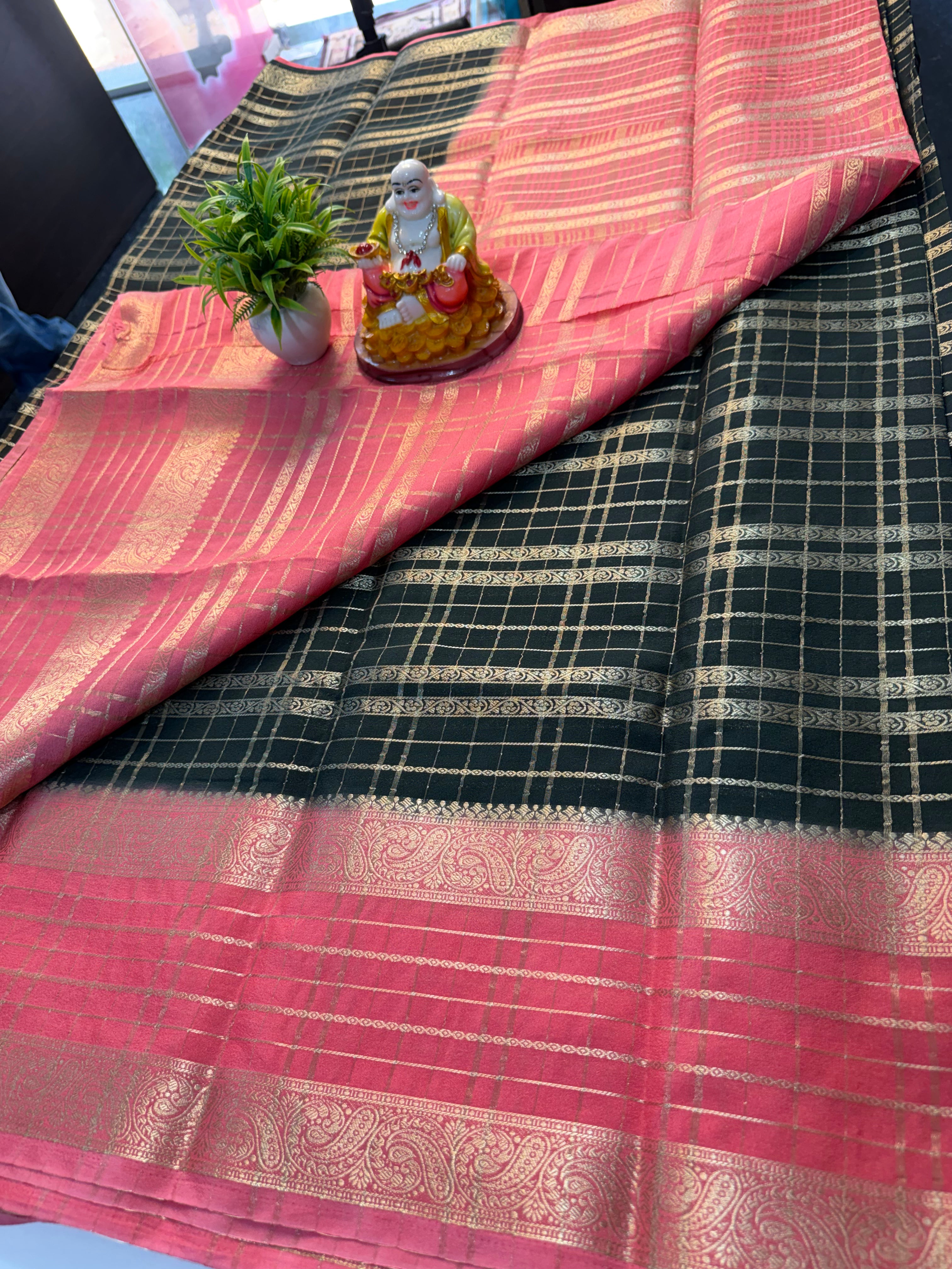 Mysore Crape Silk Saree with Elegant Stripes