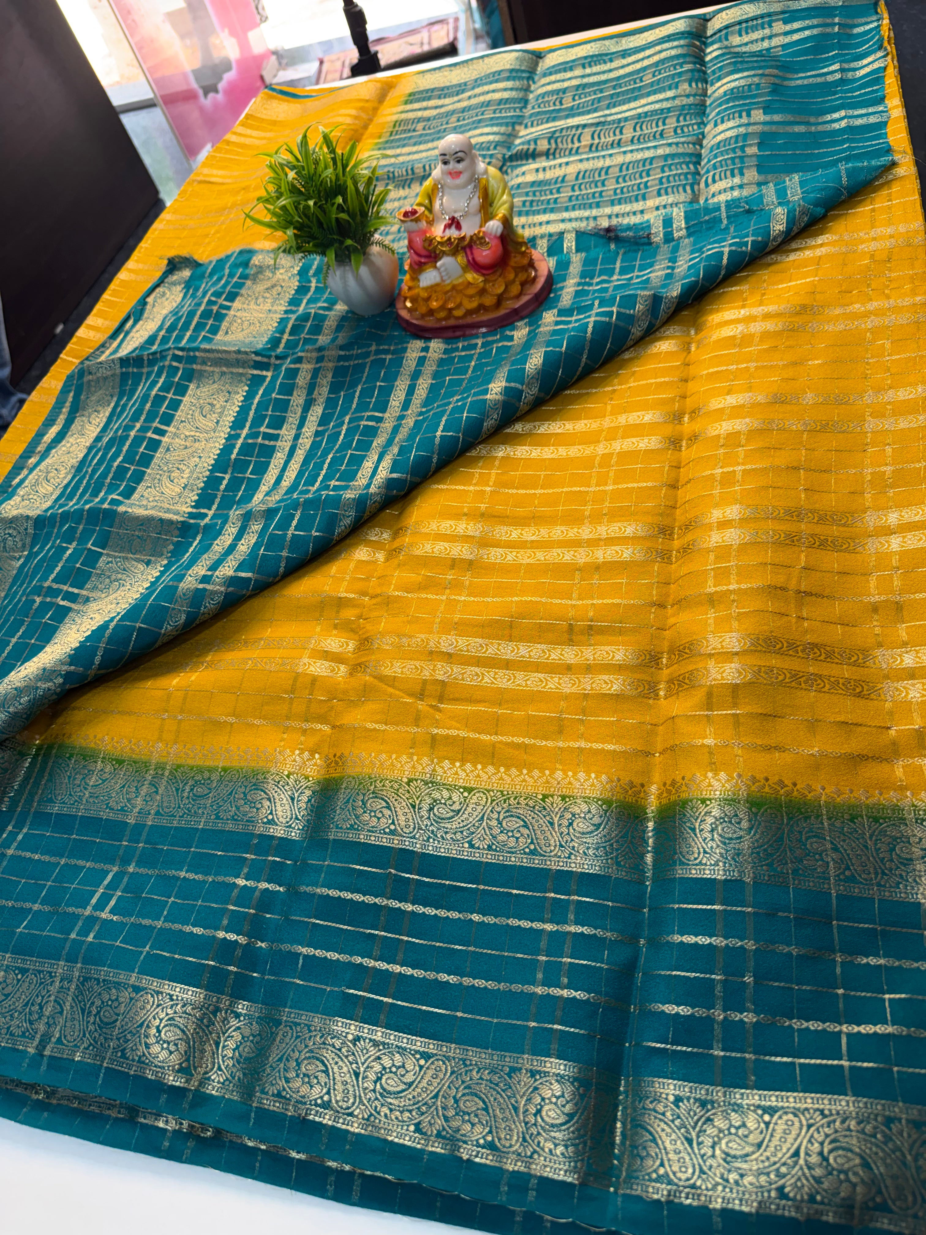 Mysore Crape Silk Saree with Elegant Stripes