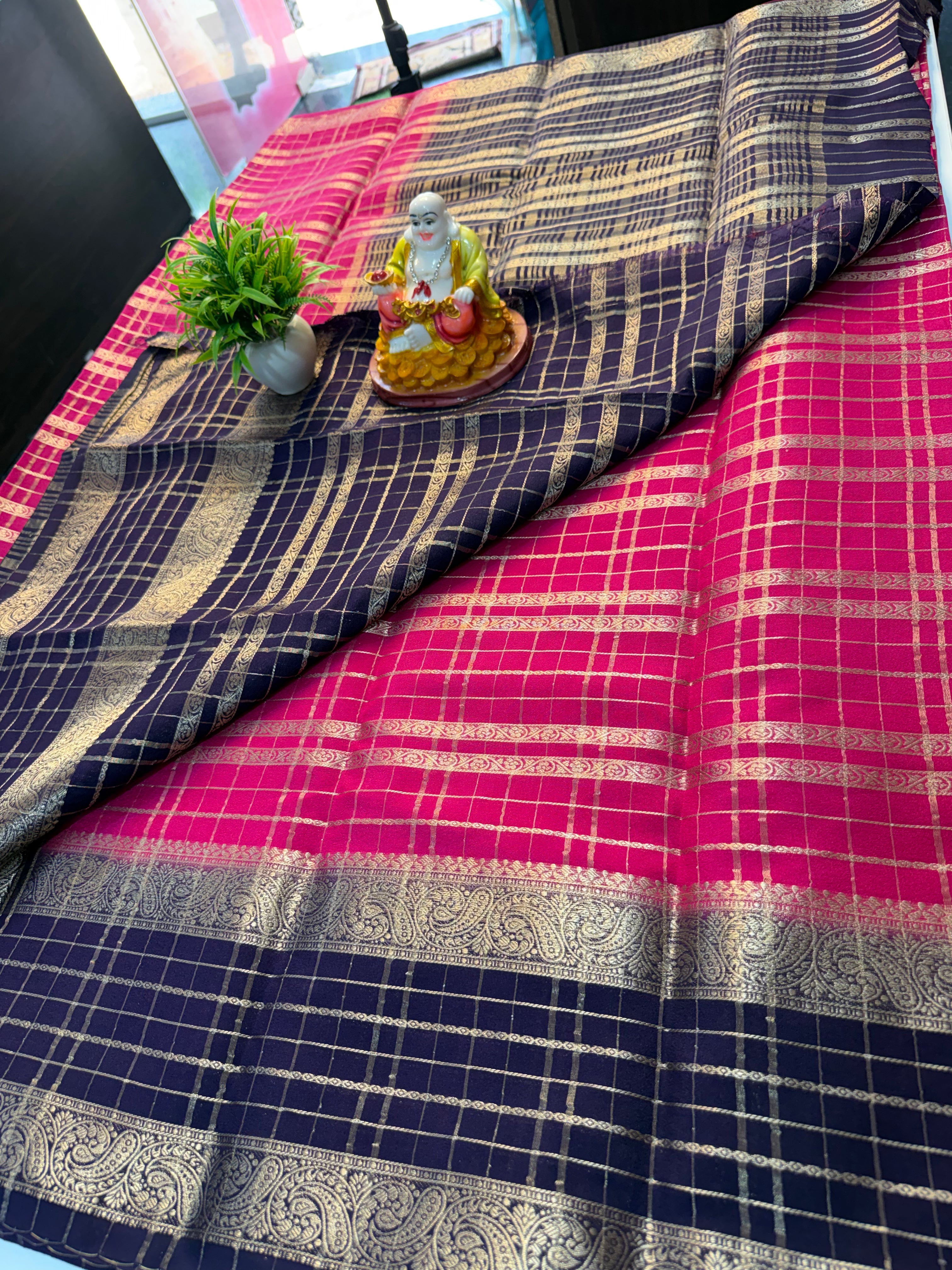 Mysore Crape Silk Saree with Elegant Stripes