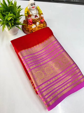 Elegant Semi Crepe Saree with Beautiful Flower Design – Padmavathi Silks and Sarees