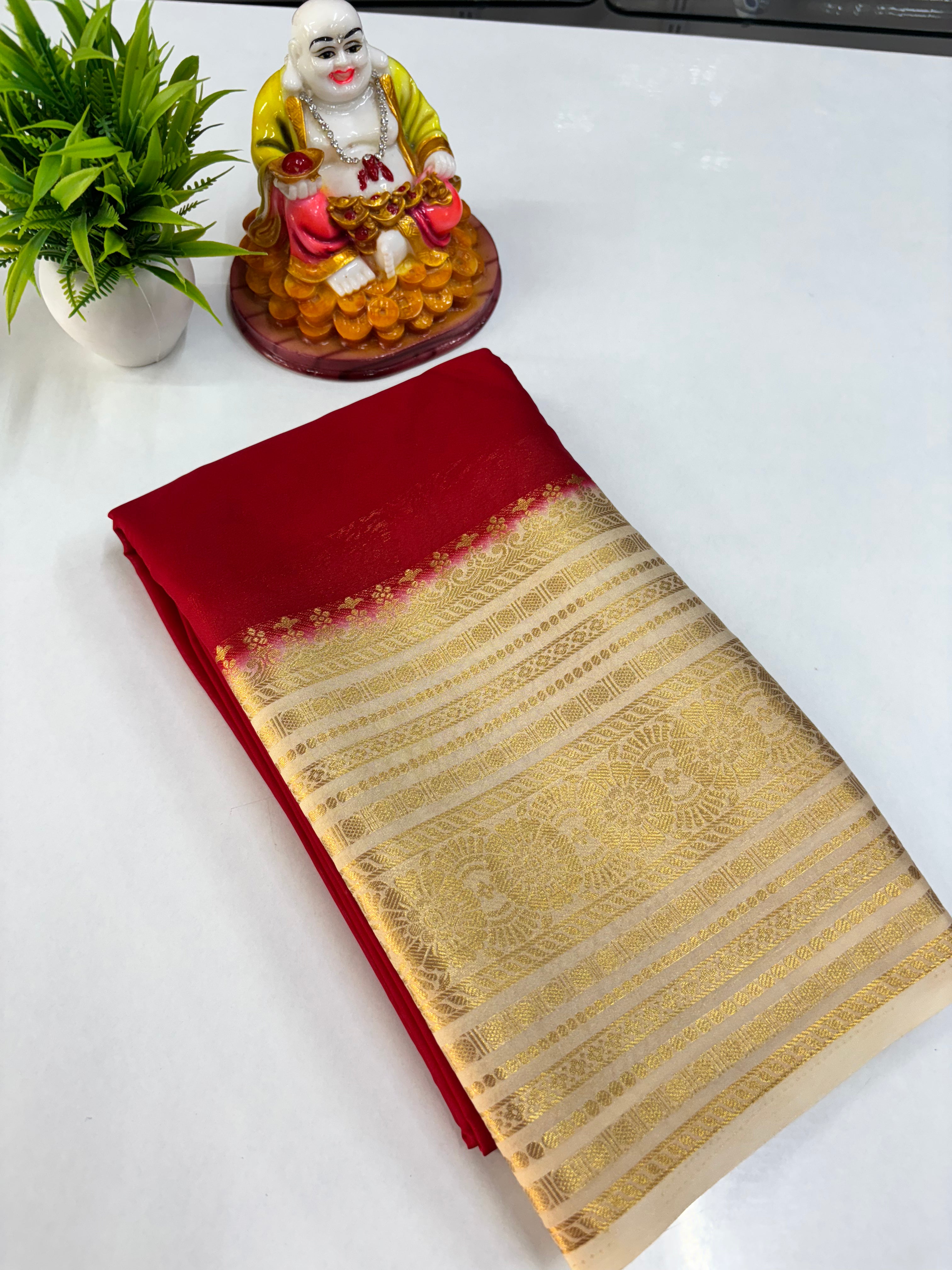 Elegant Semi Crepe Saree with Beautiful Flower Design – Padmavathi Silks and Sarees