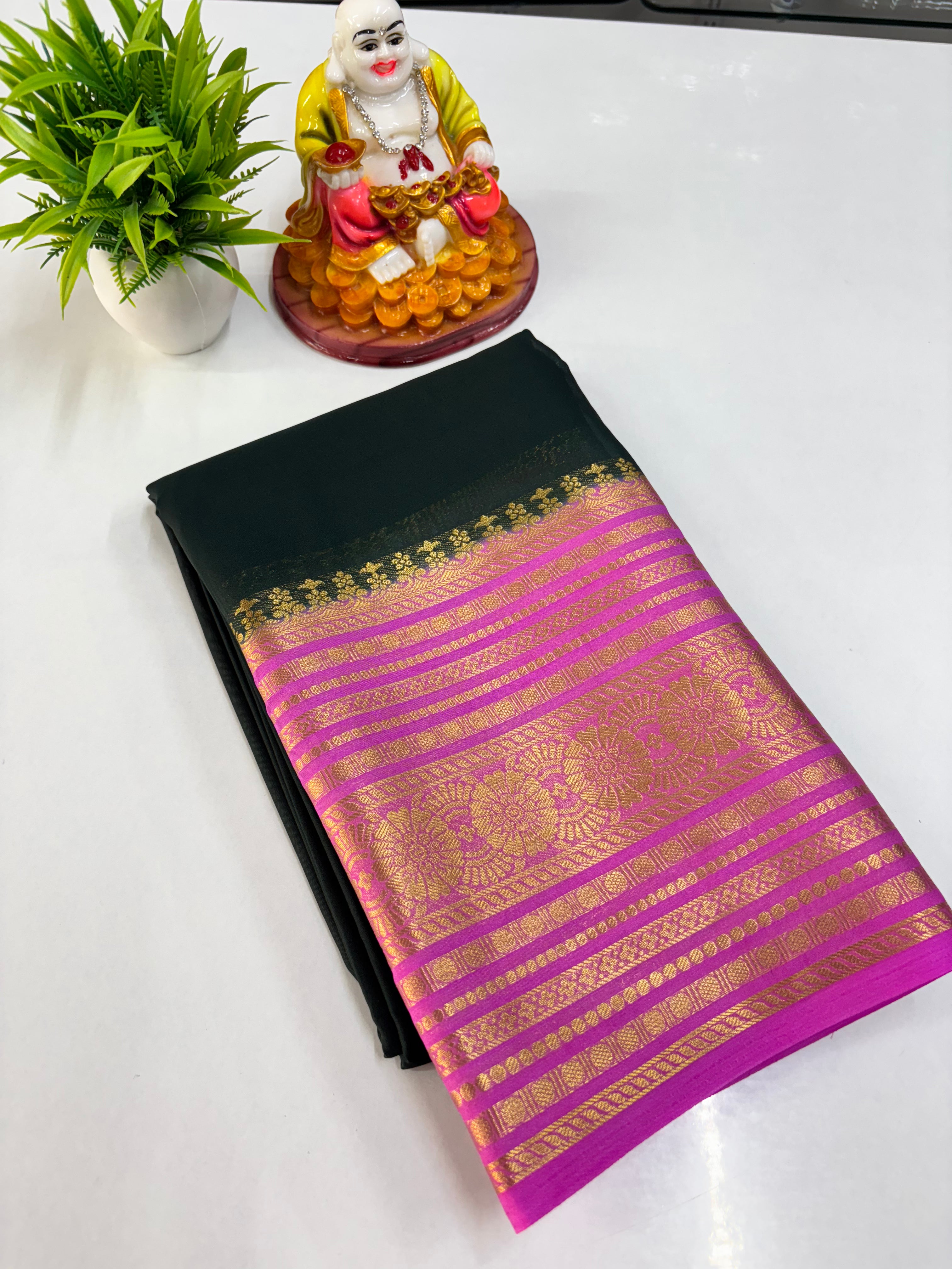Elegant Semi Crepe Saree with Beautiful Flower Design – Padmavathi Silks and Sarees
