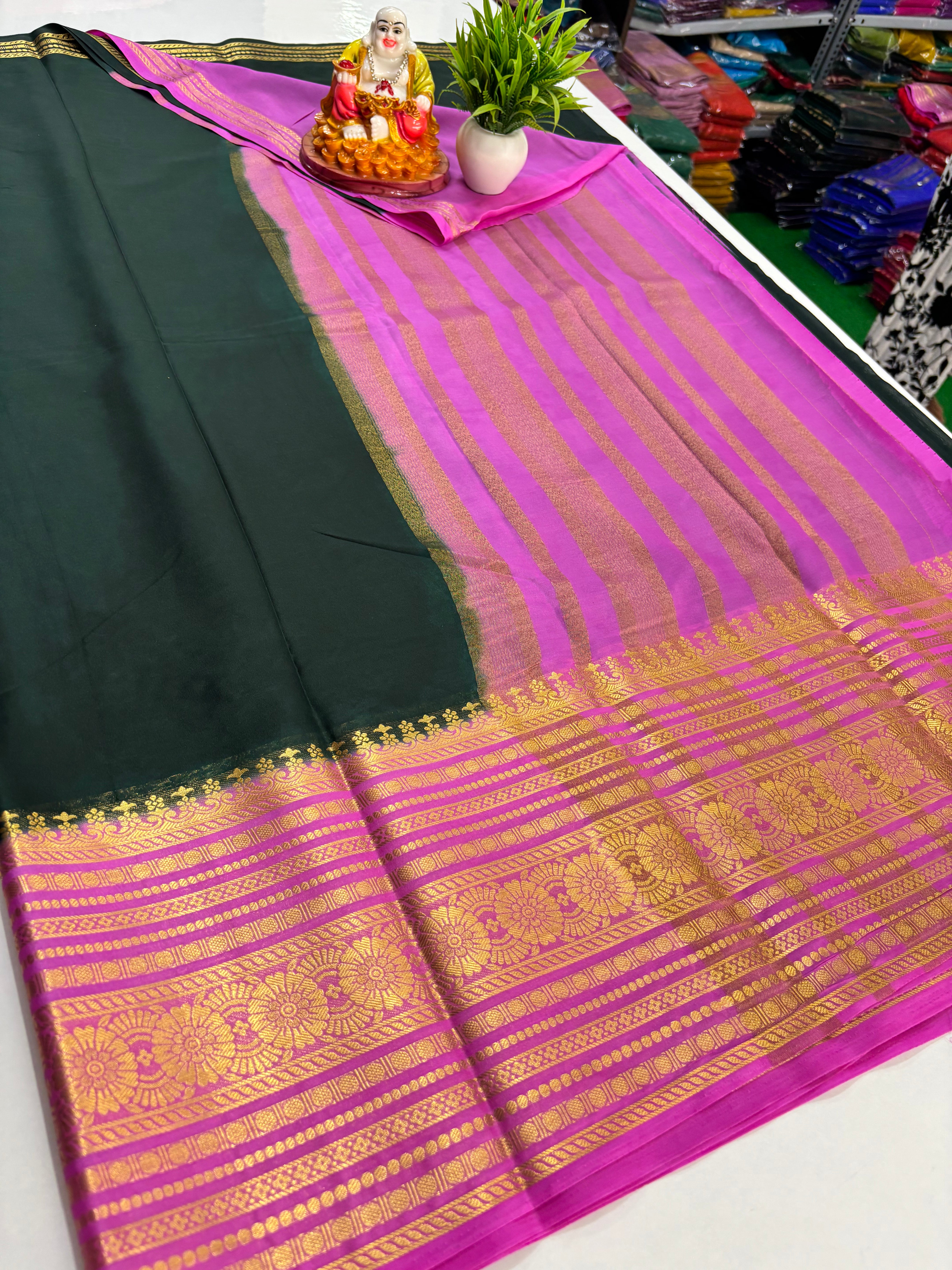 Elegant Semi Crepe Saree with Beautiful Flower Design – Padmavathi Silks and Sarees