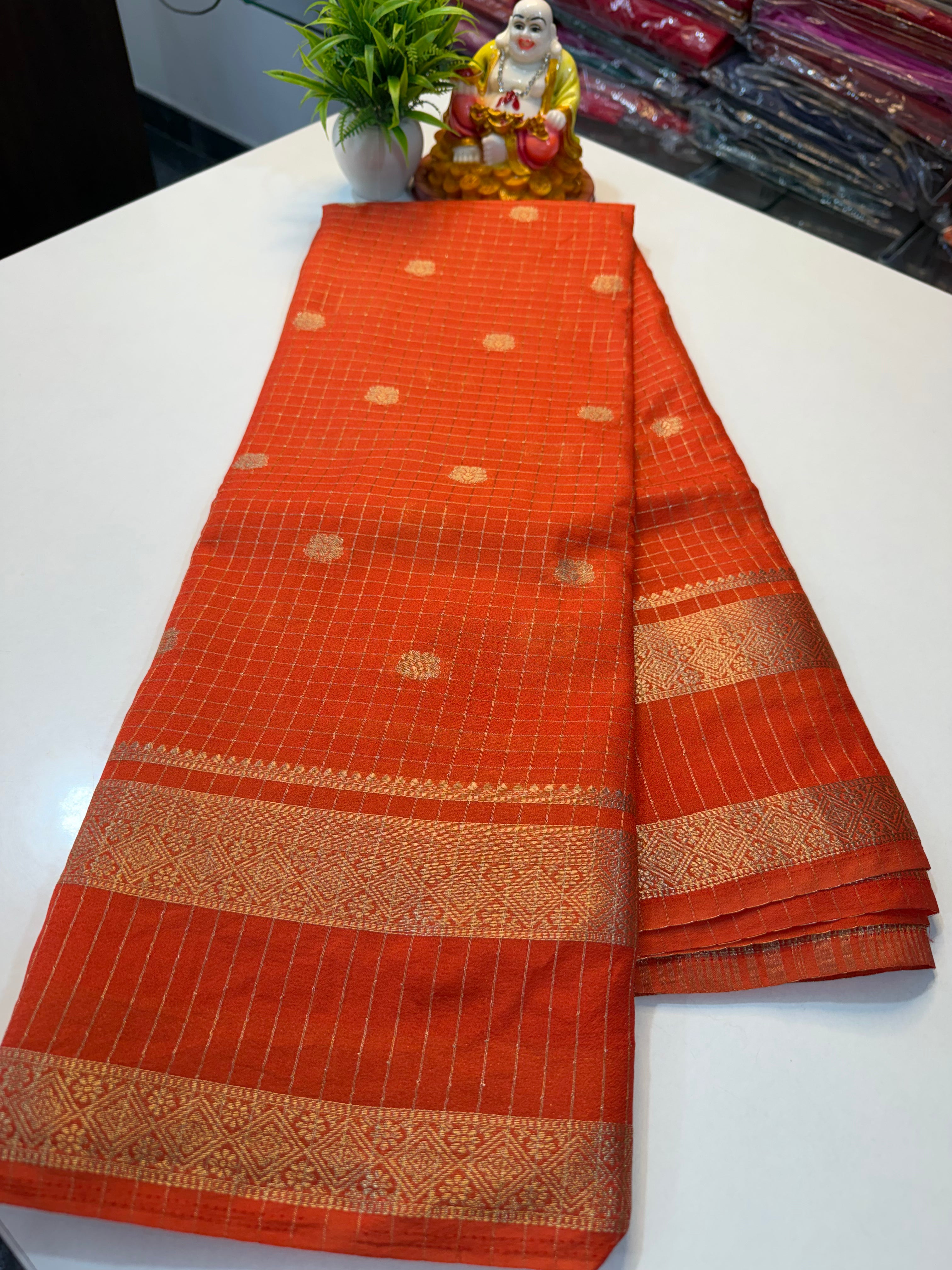 Mysore Crepe Silk Saree with Checks, Buttas &amp; Rich Pallu..