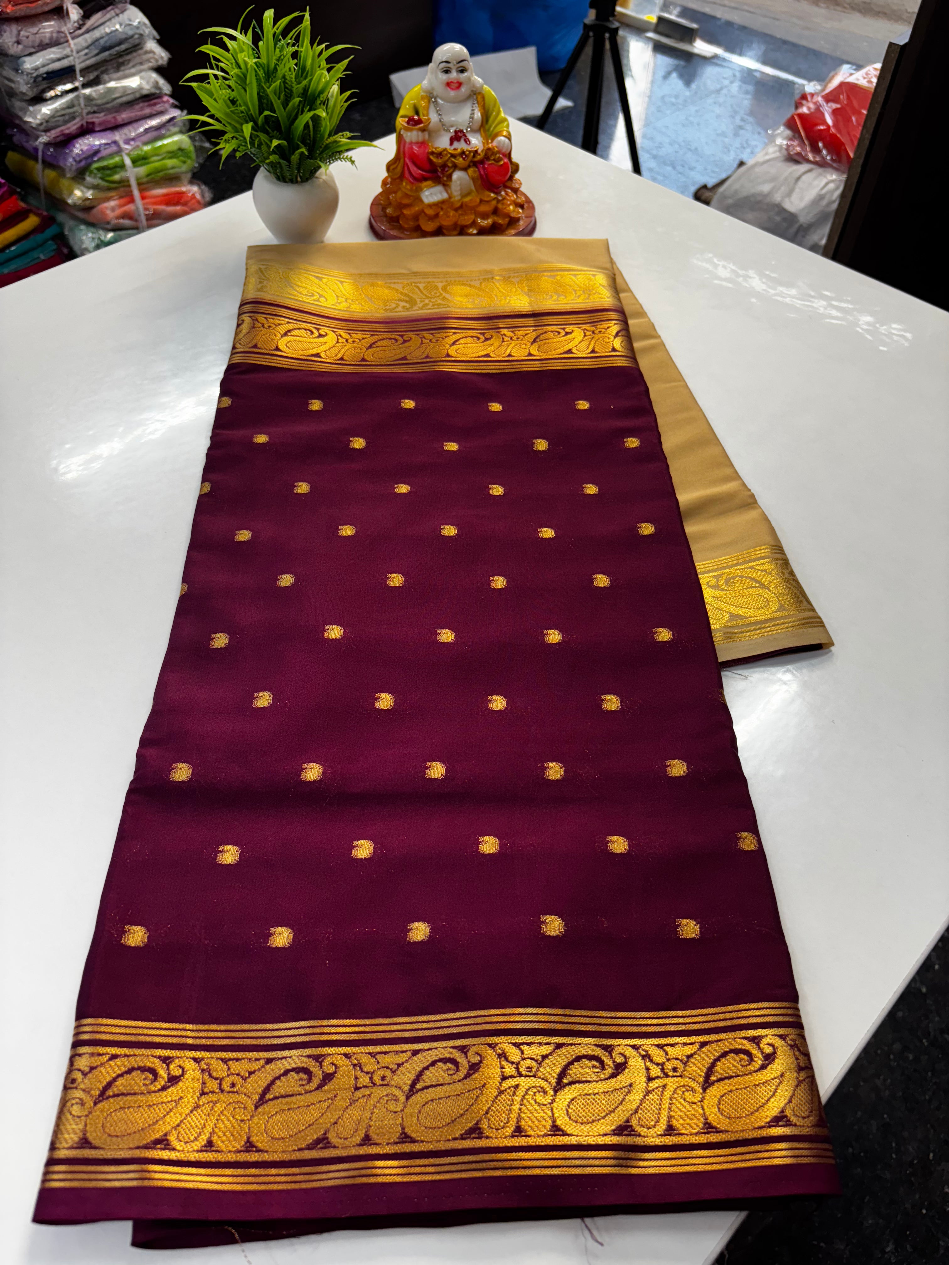 Beautiful Half & Half Pattern Mysore Crepe Silk Saree with Rich Pallu