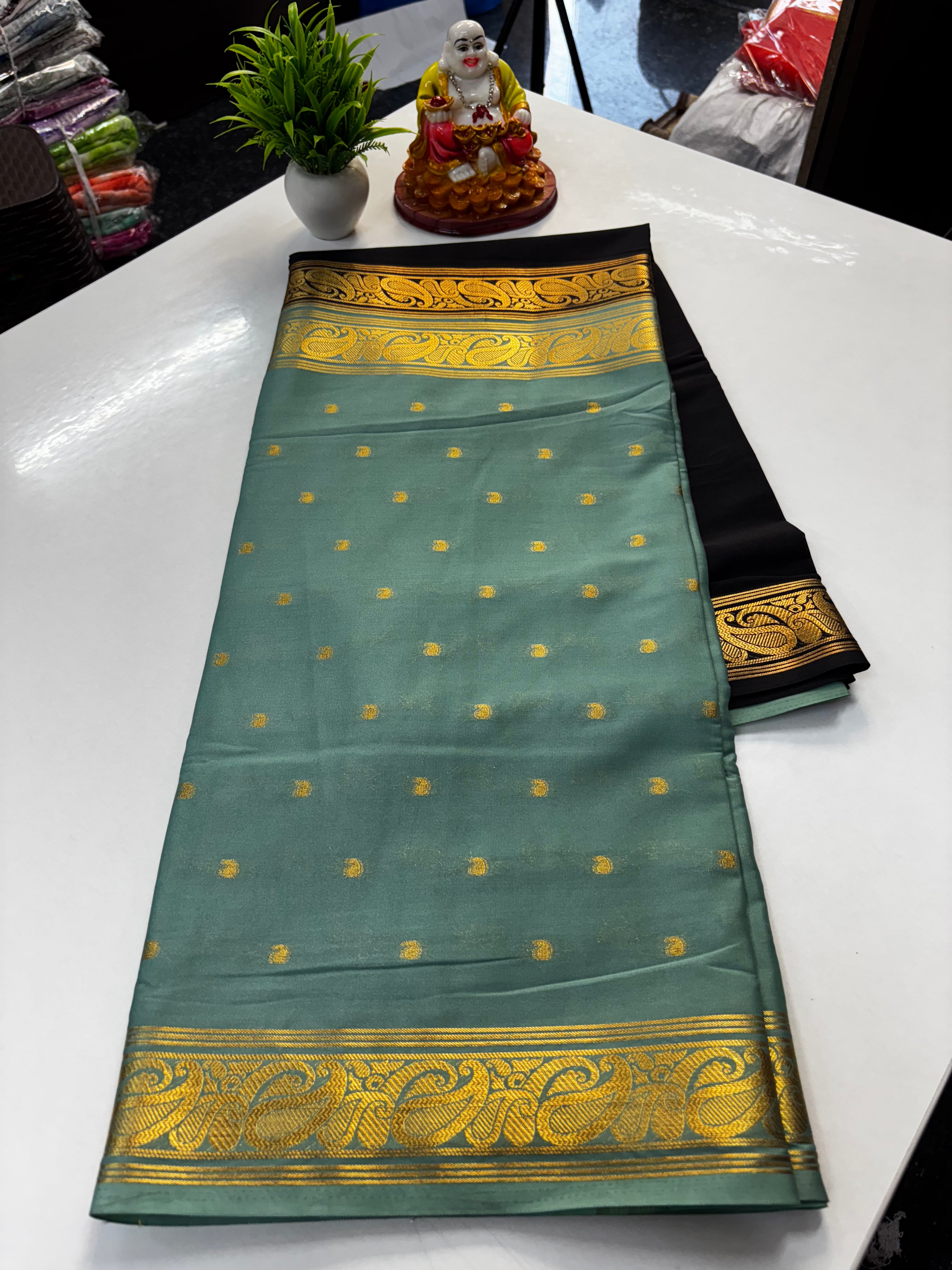 Beautiful Half & Half Pattern Mysore Crepe Silk Saree with Rich Pallu