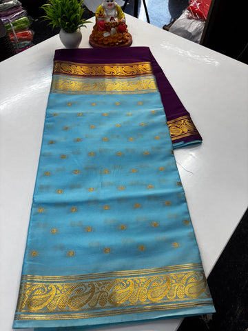 Beautiful Half & Half Pattern Mysore Crepe Silk Saree with Rich Pallu