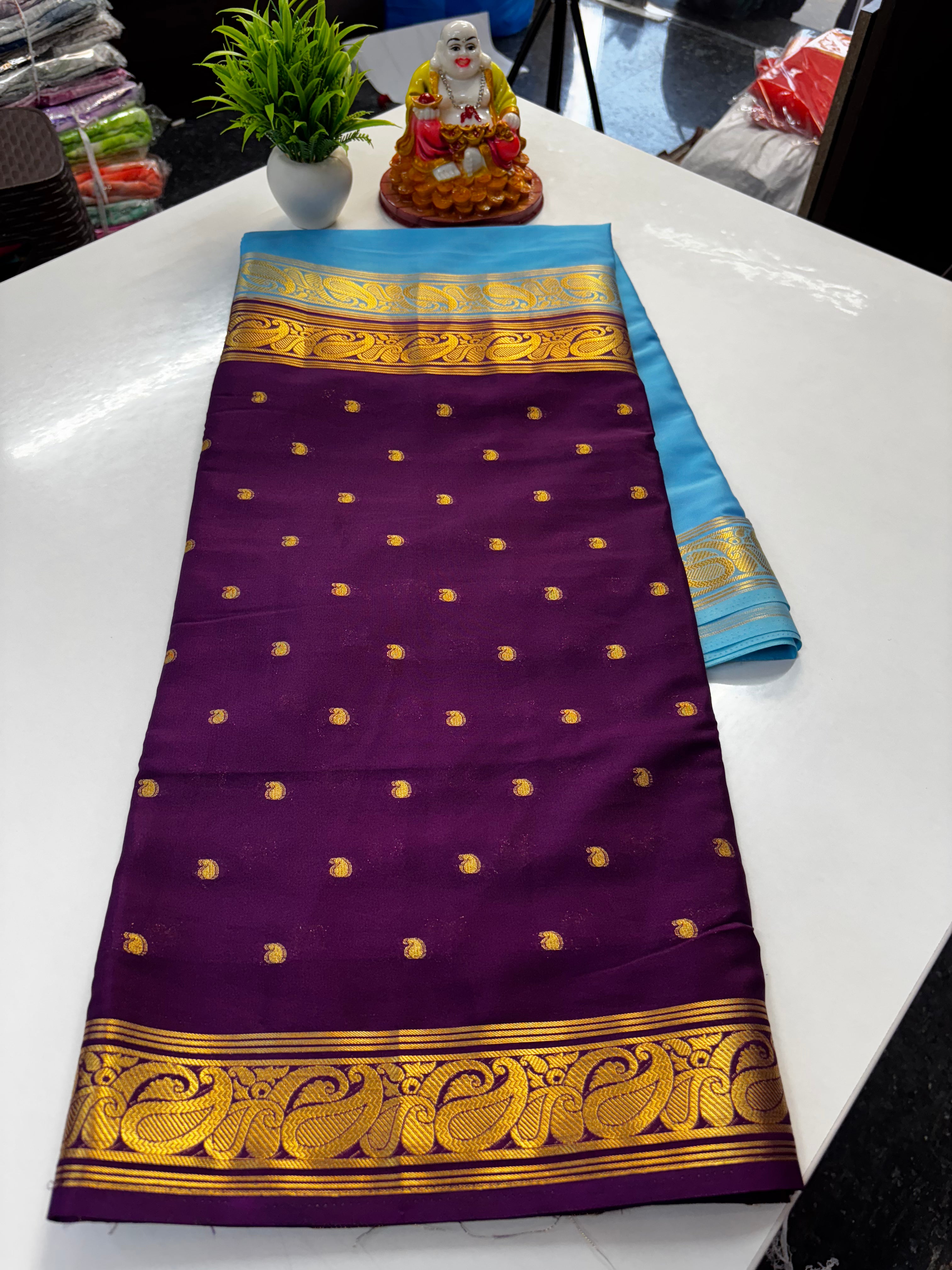 Beautiful Half & Half Pattern Mysore Crepe Silk Saree with Rich Pallu