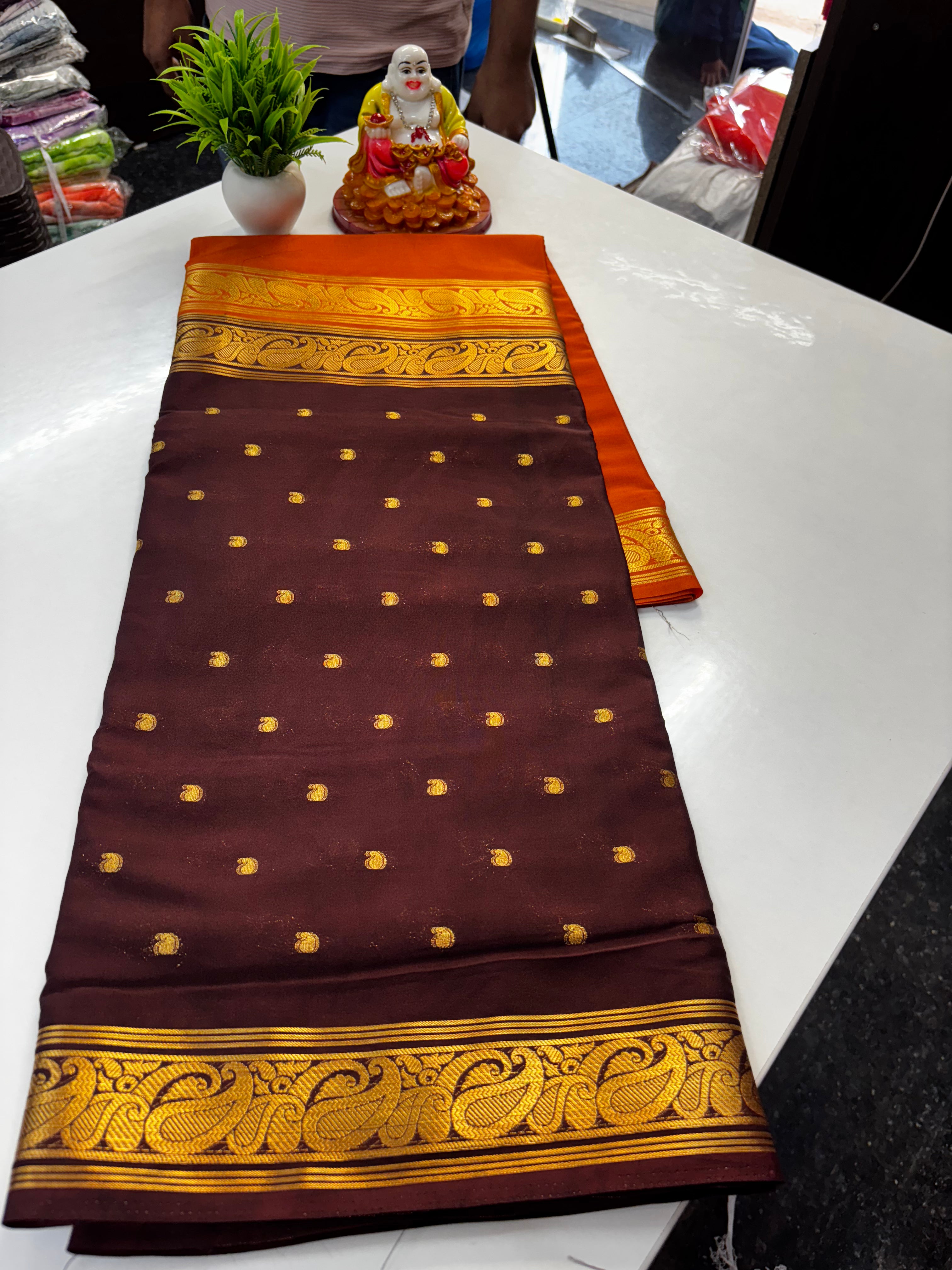 Beautiful Half & Half Pattern Mysore Crepe Silk Saree with Rich Pallu
