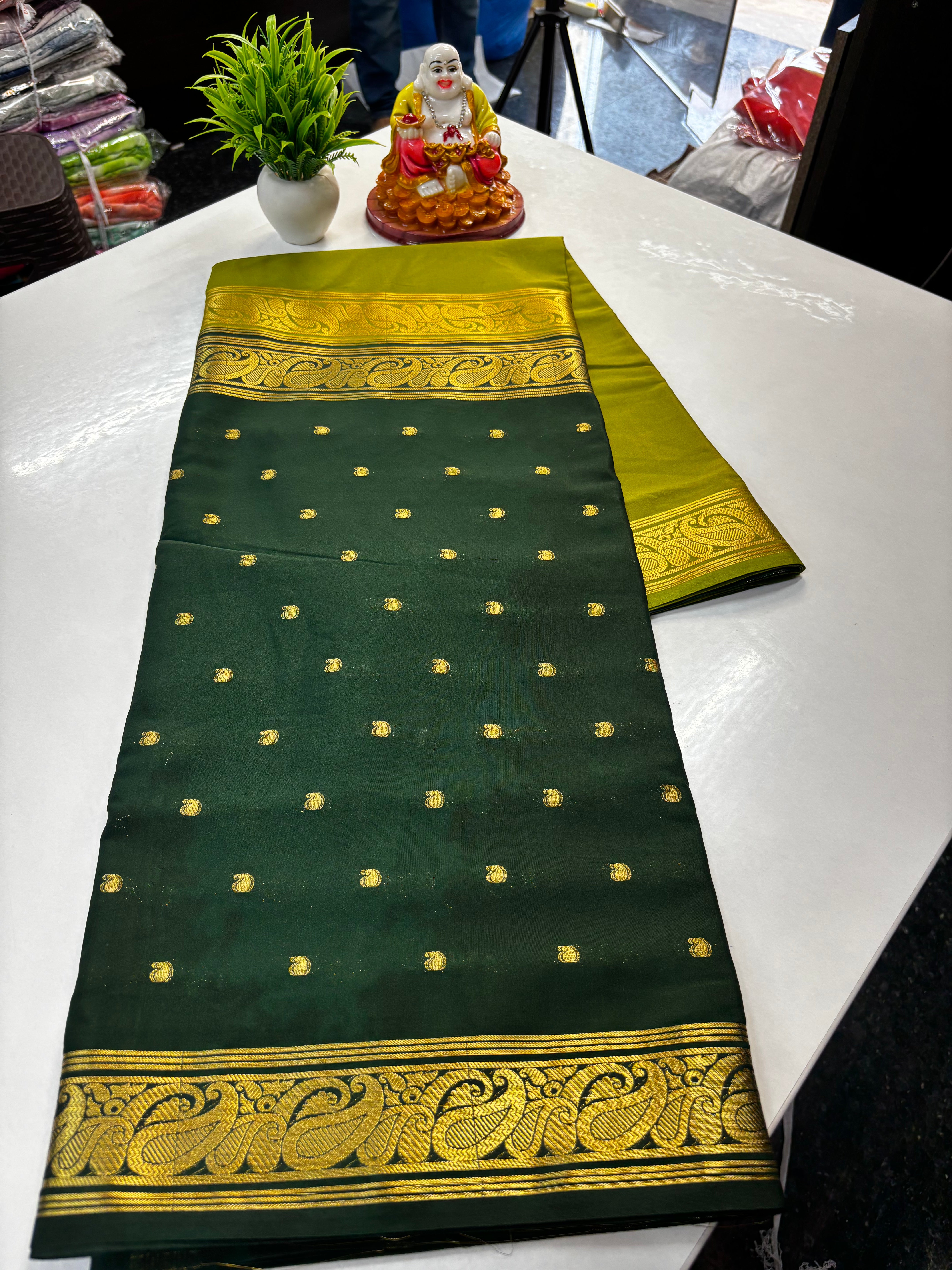 Beautiful Half & Half Pattern Mysore Crepe Silk Saree with Rich Pallu