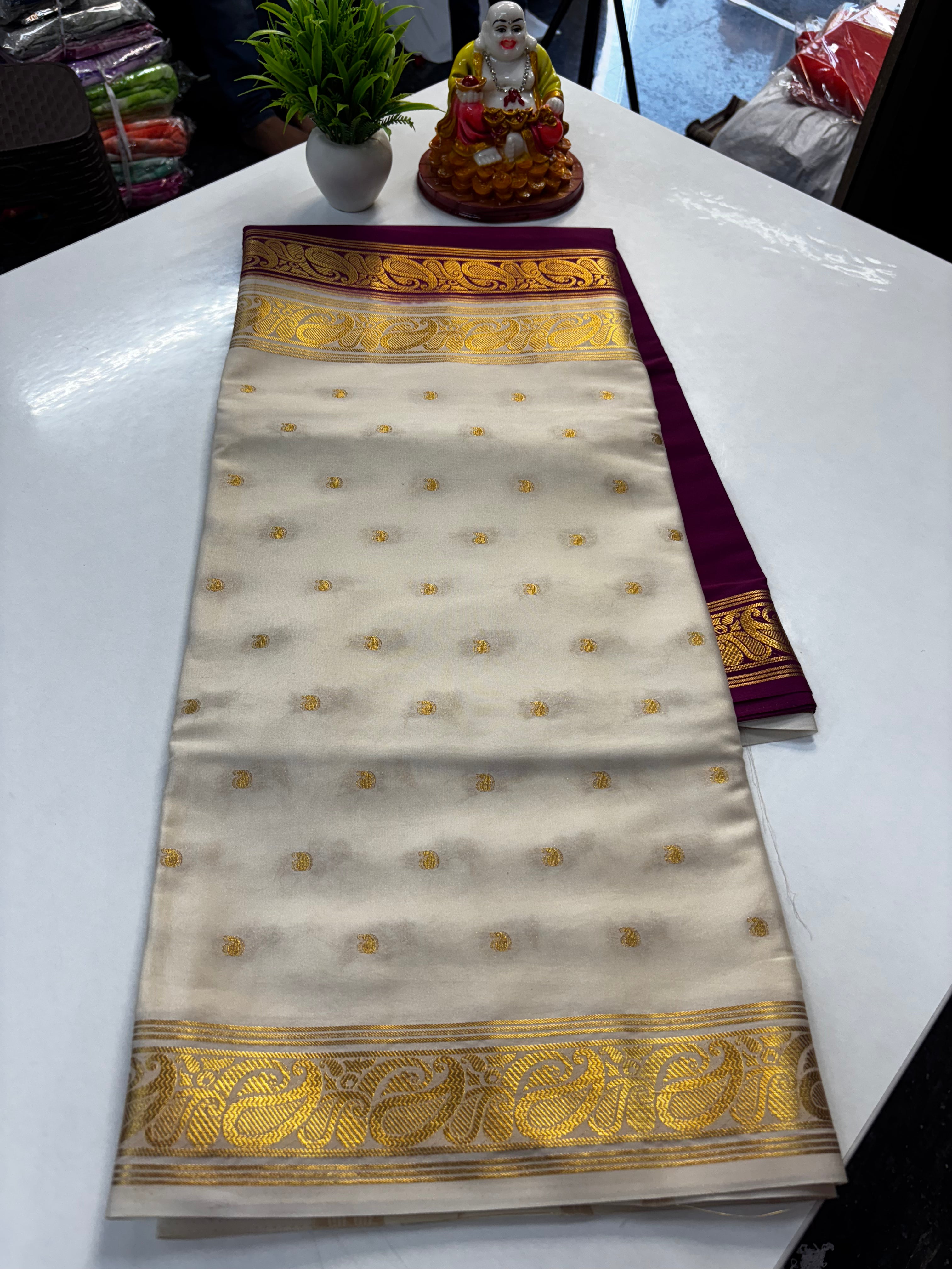 Beautiful Half & Half Pattern Mysore Crepe Silk Saree with Rich Pallu