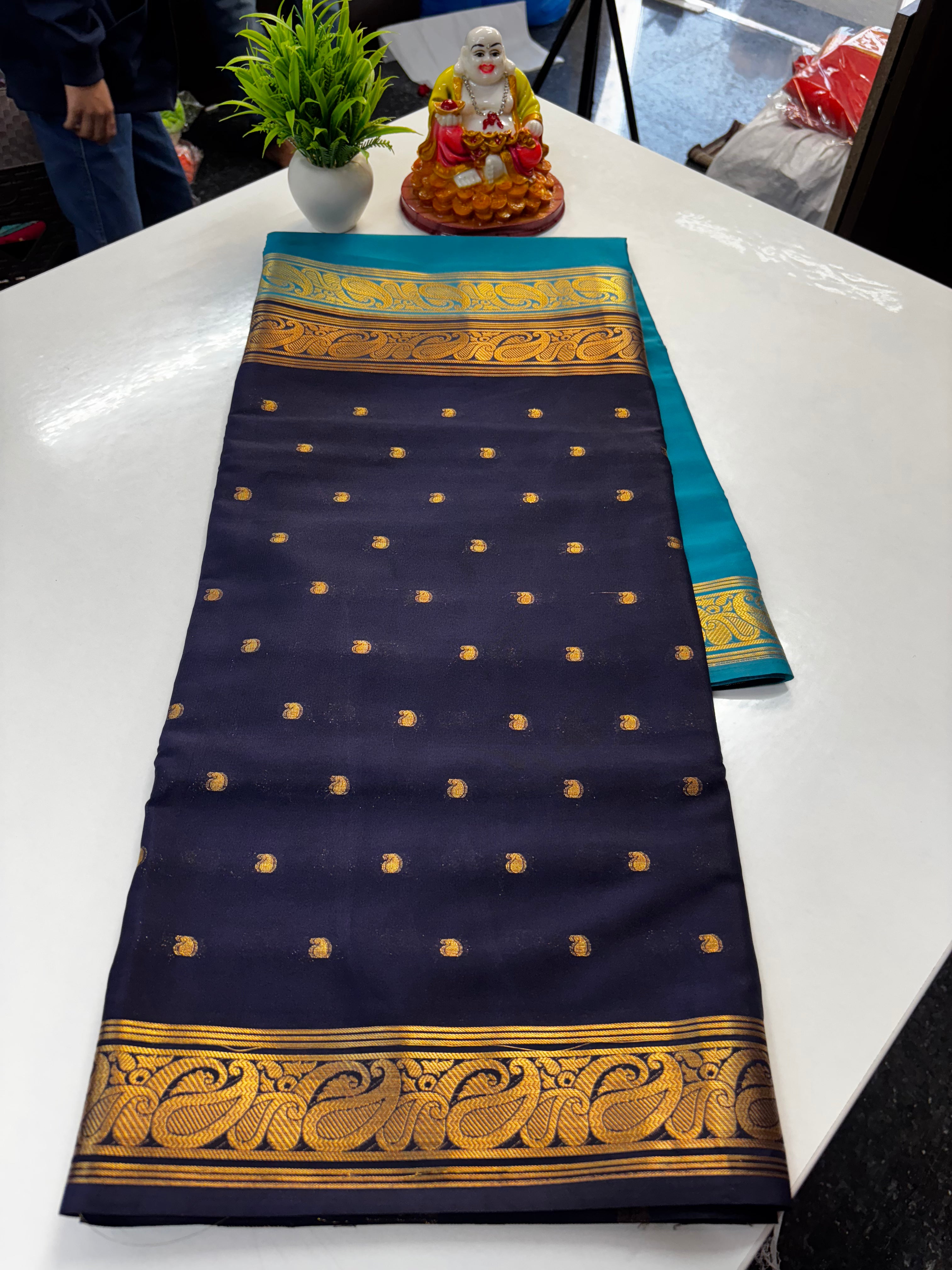 Beautiful Half & Half Pattern Mysore Crepe Silk Saree with Rich Pallu